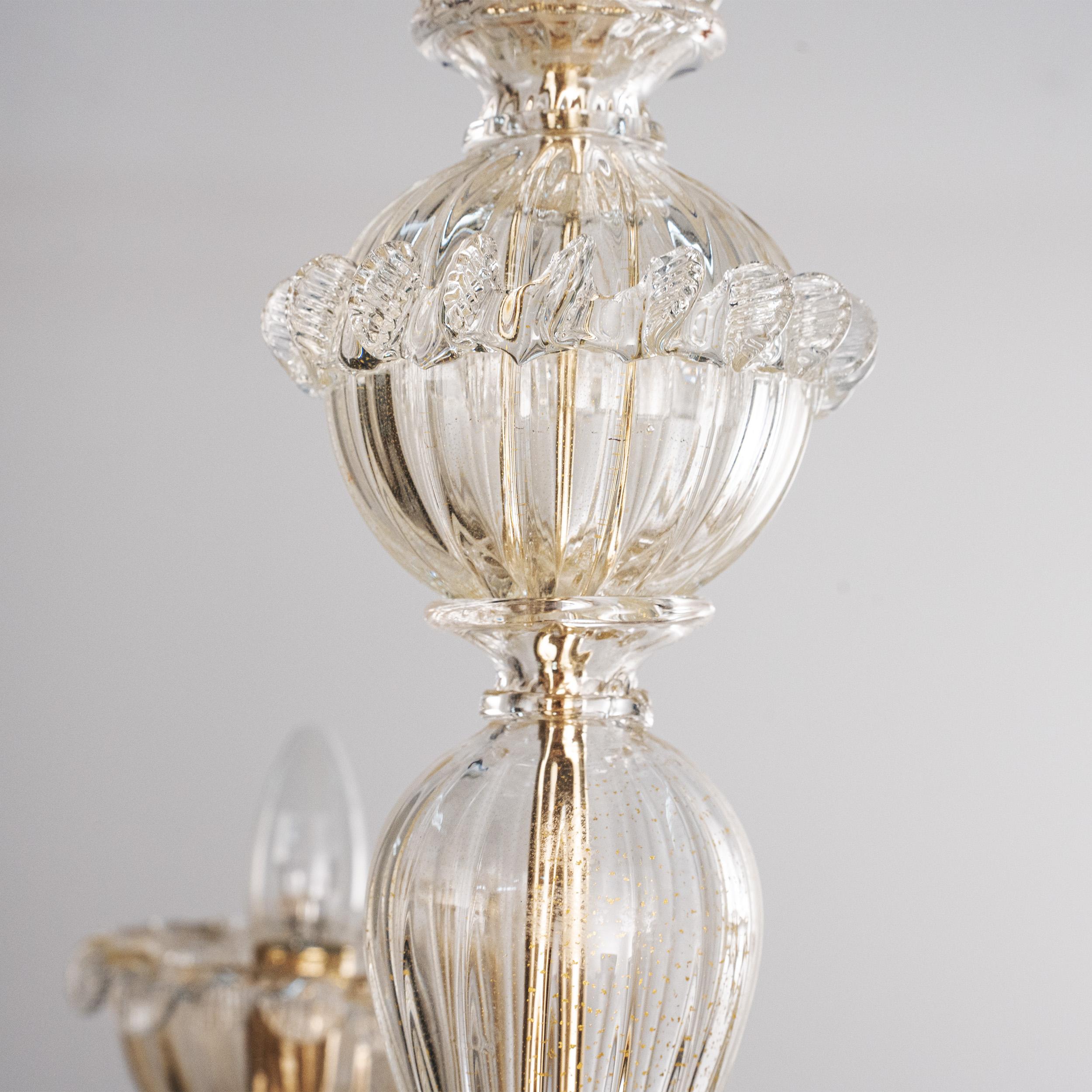 Murano Clear and Gold glass chandelier 5 lights, Vintage Made in Italy in stock im Angebot 2