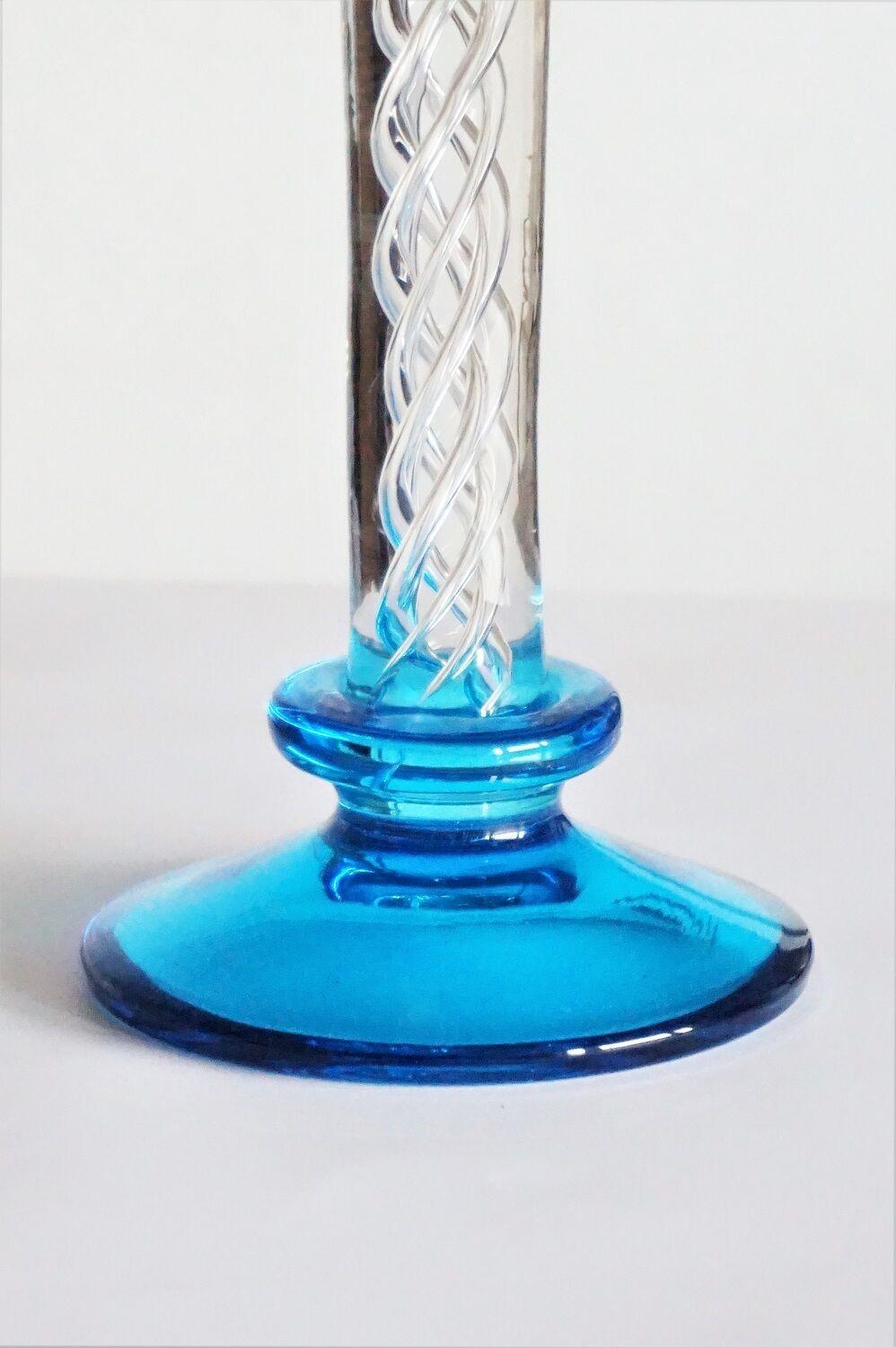 Italian Murano Clear and Turquoise Glass Candlestick For Sale