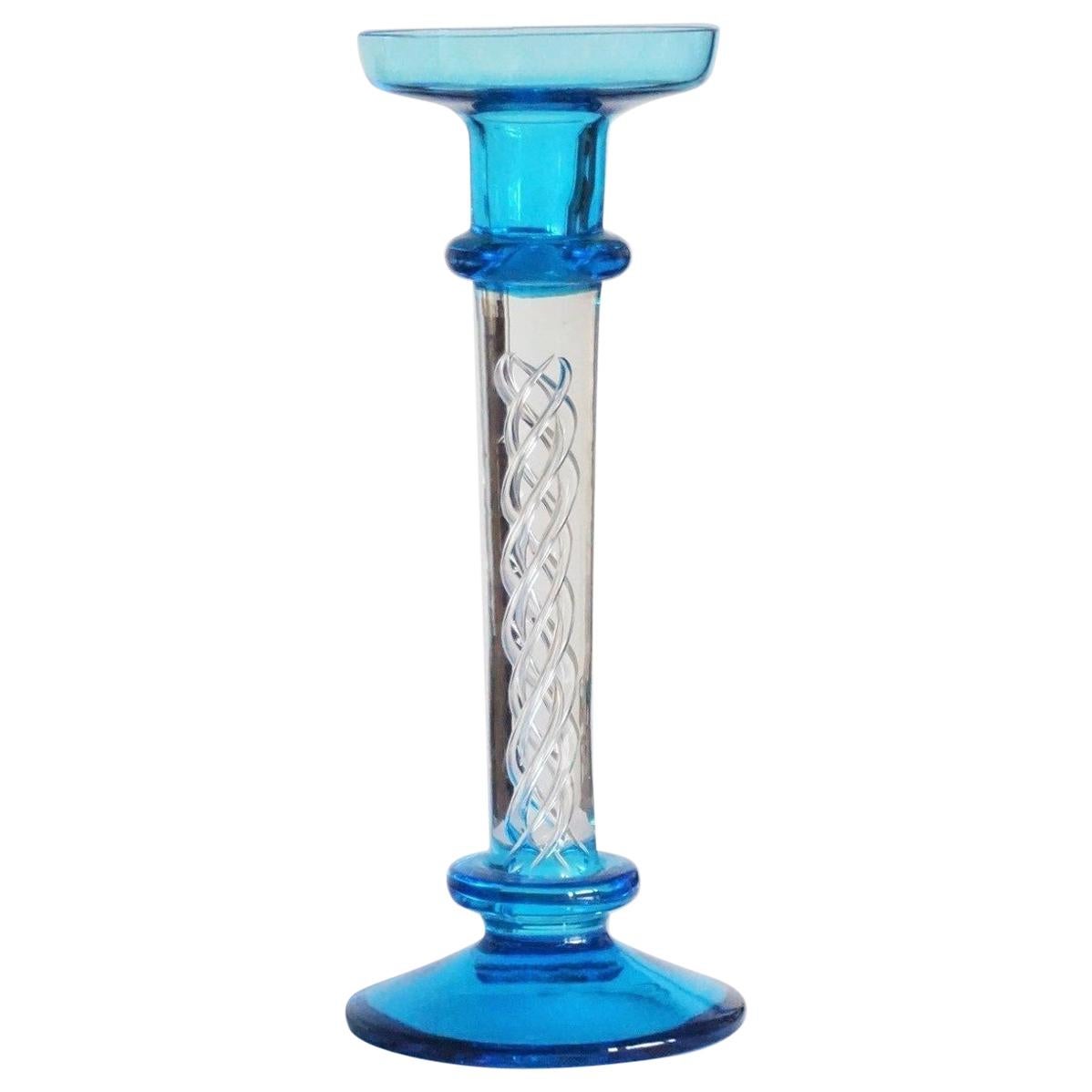 Murano Clear and Turquoise Glass Candlestick For Sale