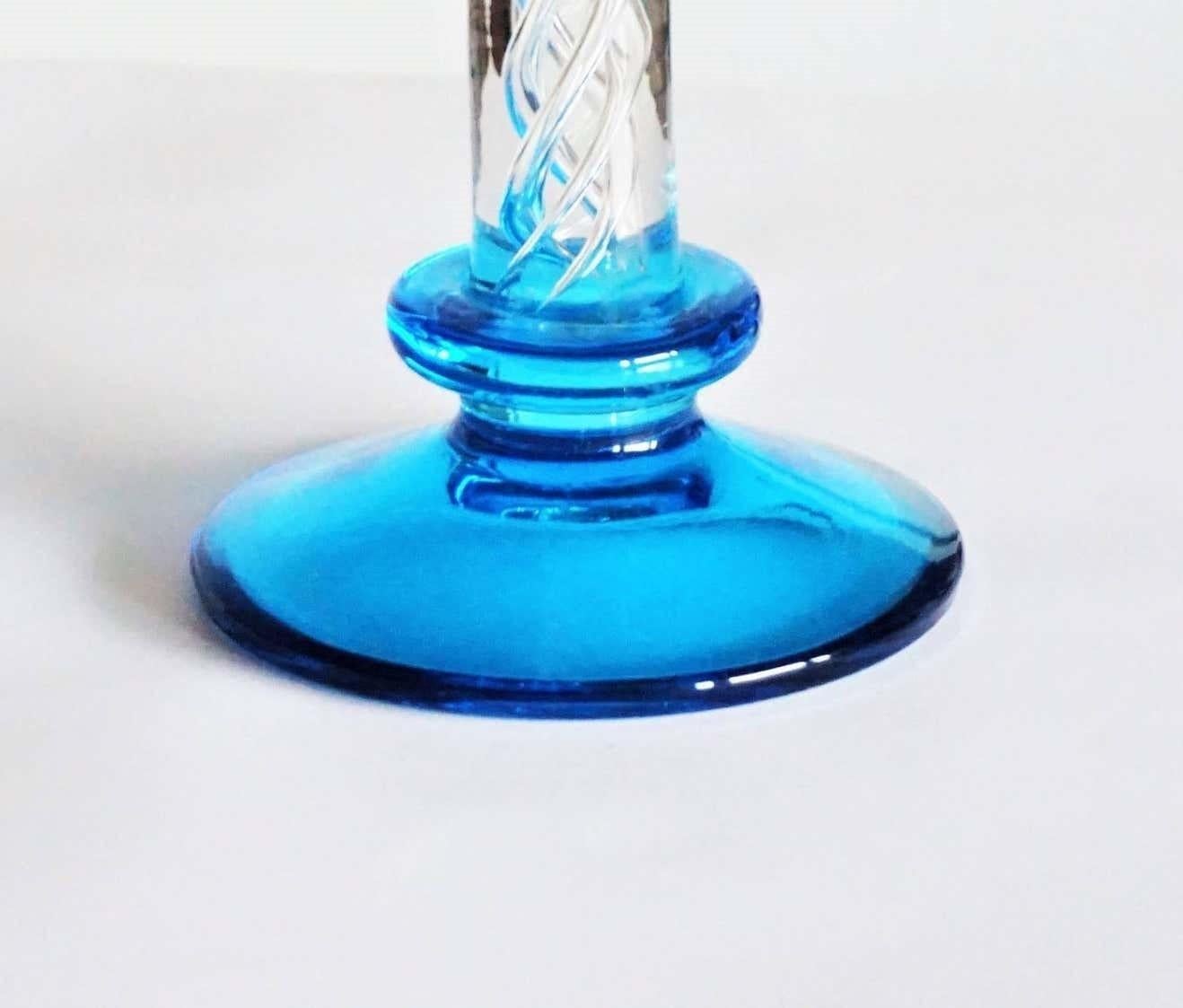 Murano Clear and Turquoise Glass Candlestick, Iraly, 1960s In Good Condition For Sale In Frankfurt am Main, DE