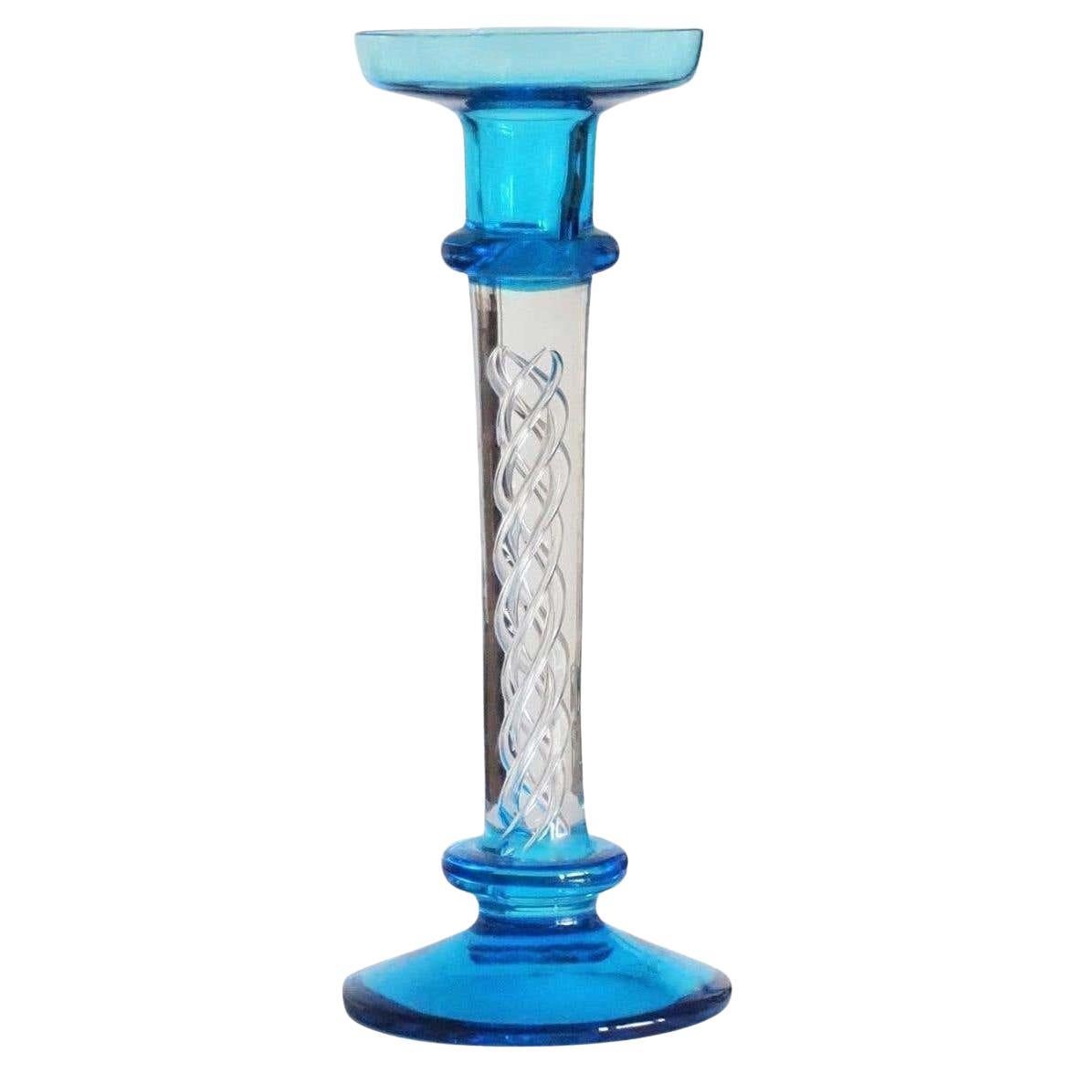 Murano Clear and Turquoise Glass Candlestick, Iraly, 1960s