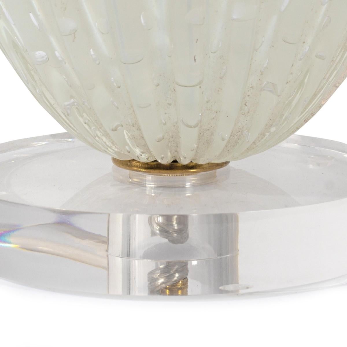 Italian Murano Clear and White Swirl Glass Table Lamp