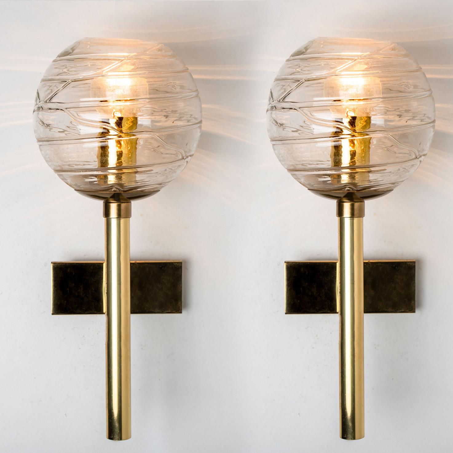 Murano Clear Glass and Brass Wall Lights by Doria Leuchten, 1960s In Good Condition In Rijssen, NL