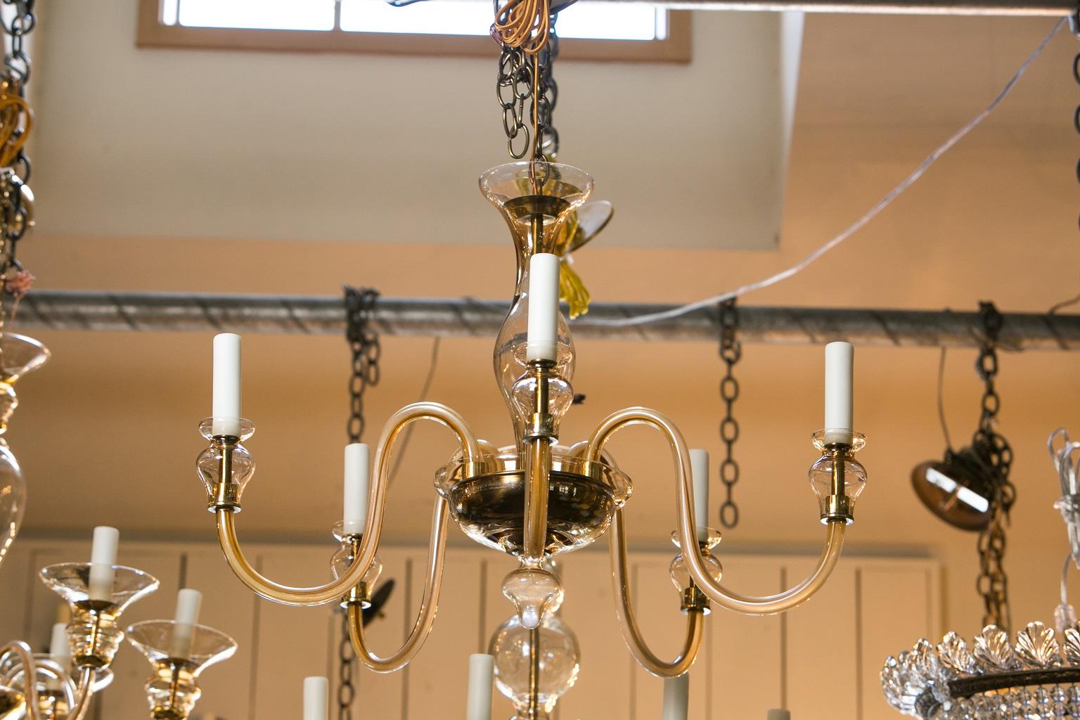 Mid-Century Modern Murano Clear Glass Chandelier