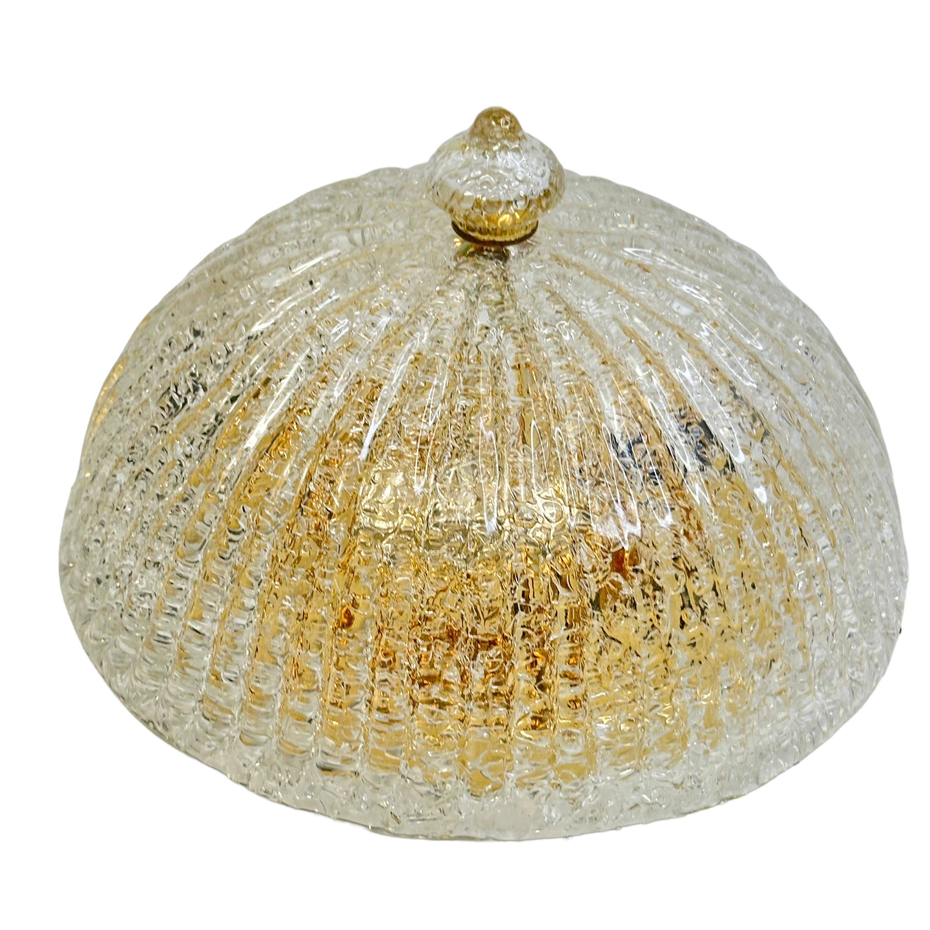 Murano clear Glass & gold plate Metal Flush Mount, Italy 1980s In Good Condition For Sale In Nuernberg, DE