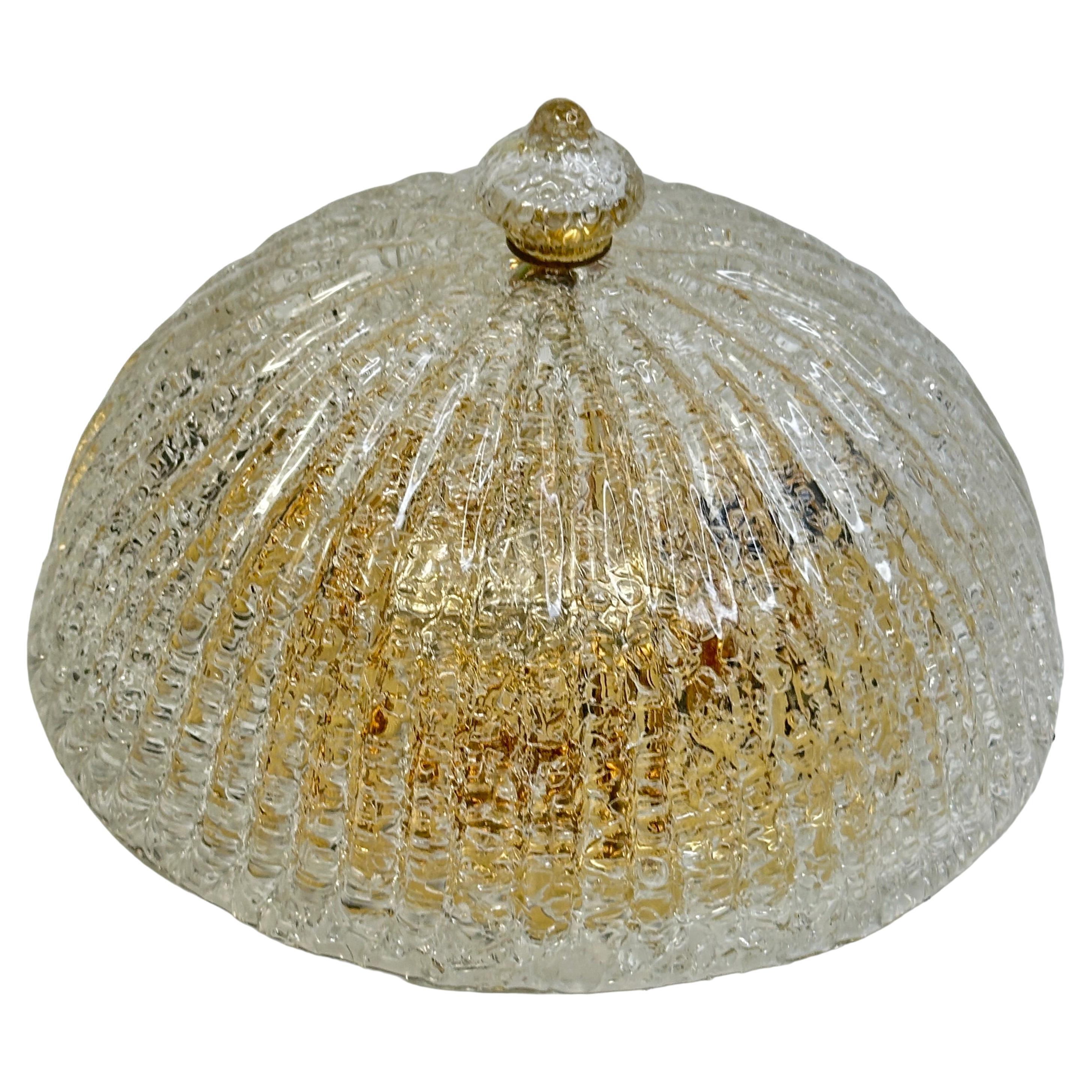 Murano clear Glass & gold plate Metal Flush Mount, Italy 1980s For Sale