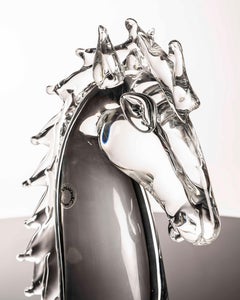 Sculpture de cheval en verre clair de Murano par Vincenzo Nason, signée