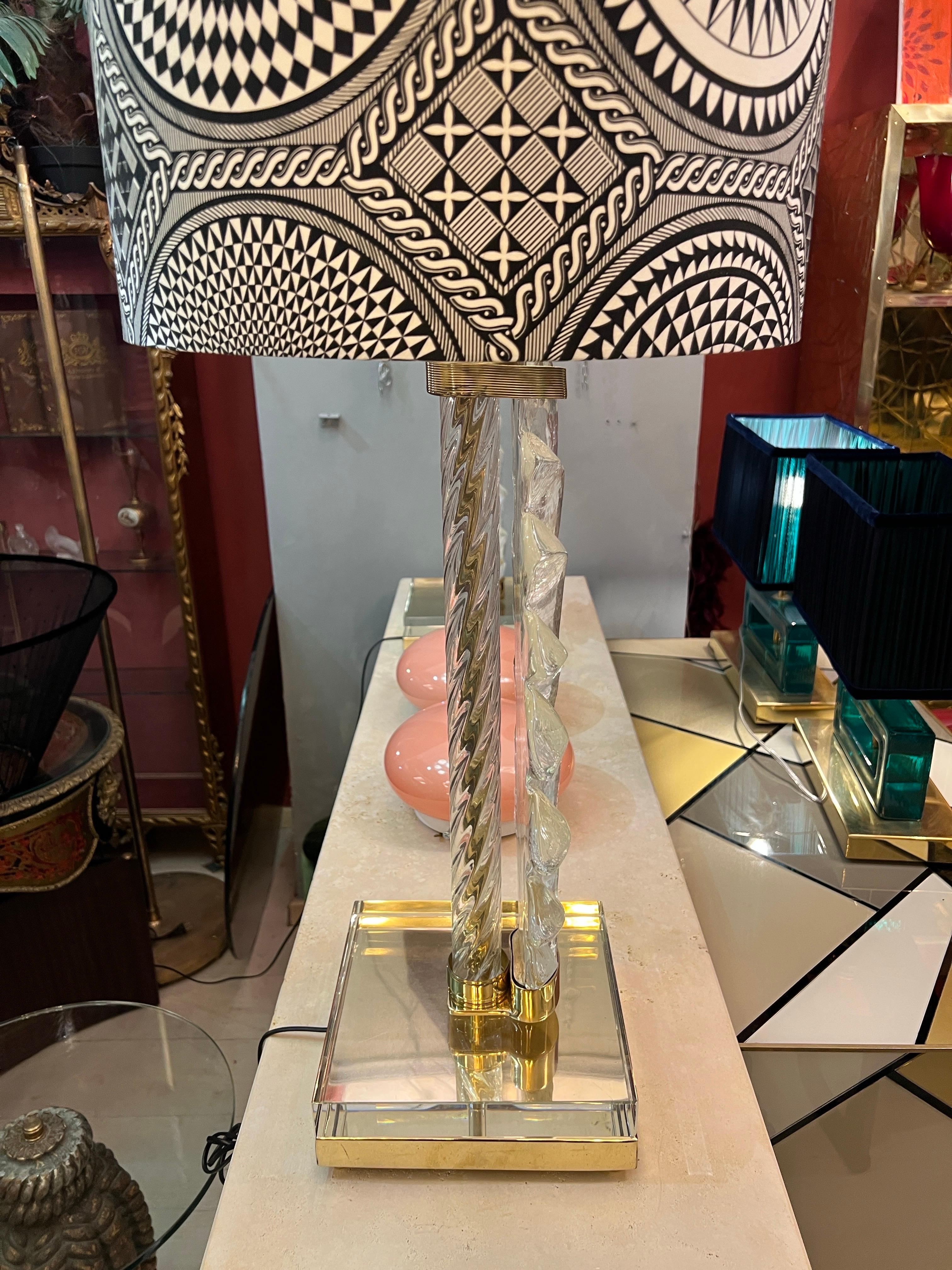 Lampada a foglia in vetro trasparente di Murano con paralume in tessuto di Fornasetti, anni '40 in vendita 4