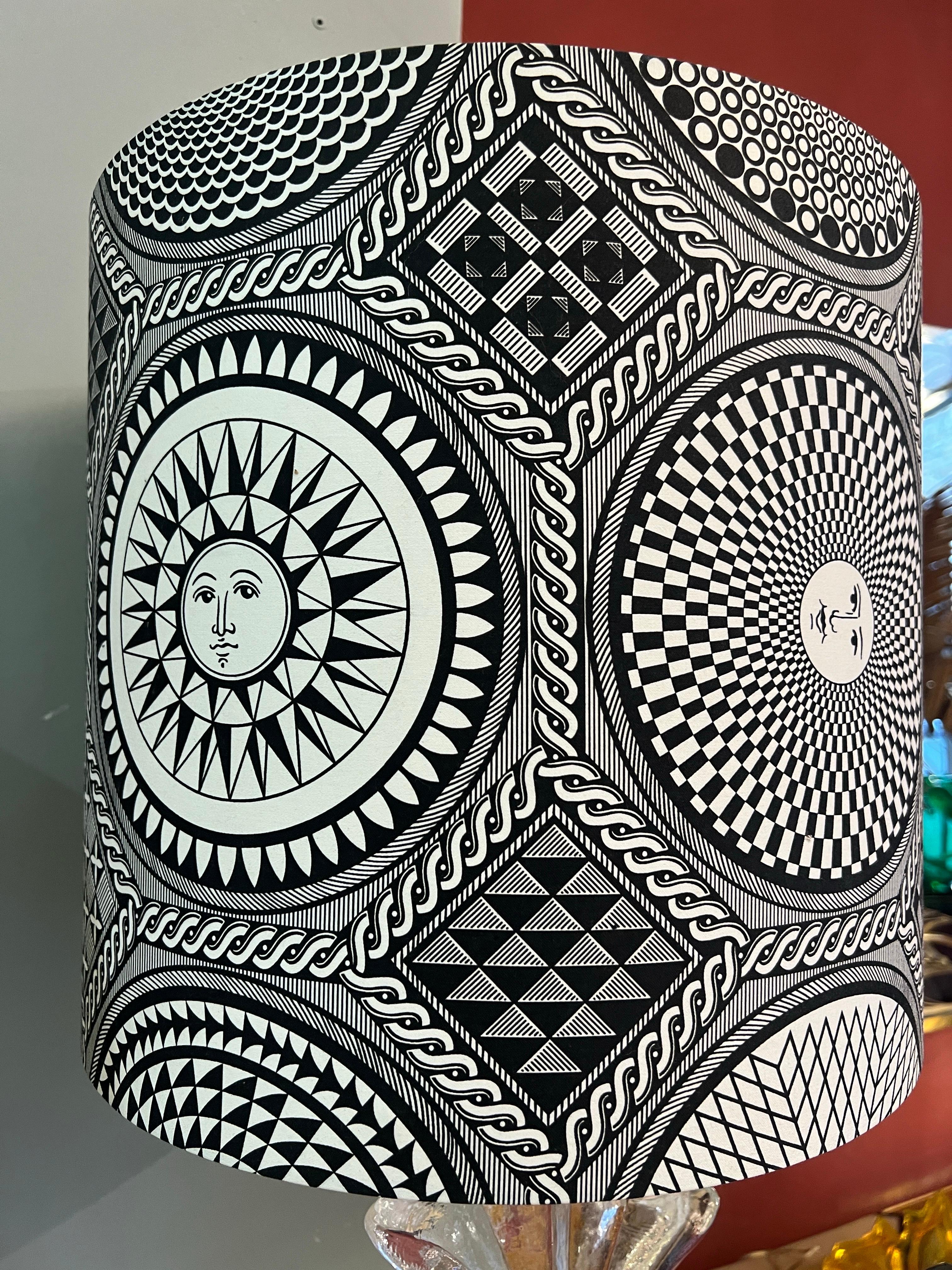 Metà XX secolo Lampada a foglia in vetro trasparente di Murano con paralume in tessuto di Fornasetti, anni '40 in vendita