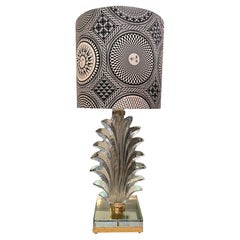 Murano Clear Glass Leaf Lamp with Fornasetti Fabric Lampshade