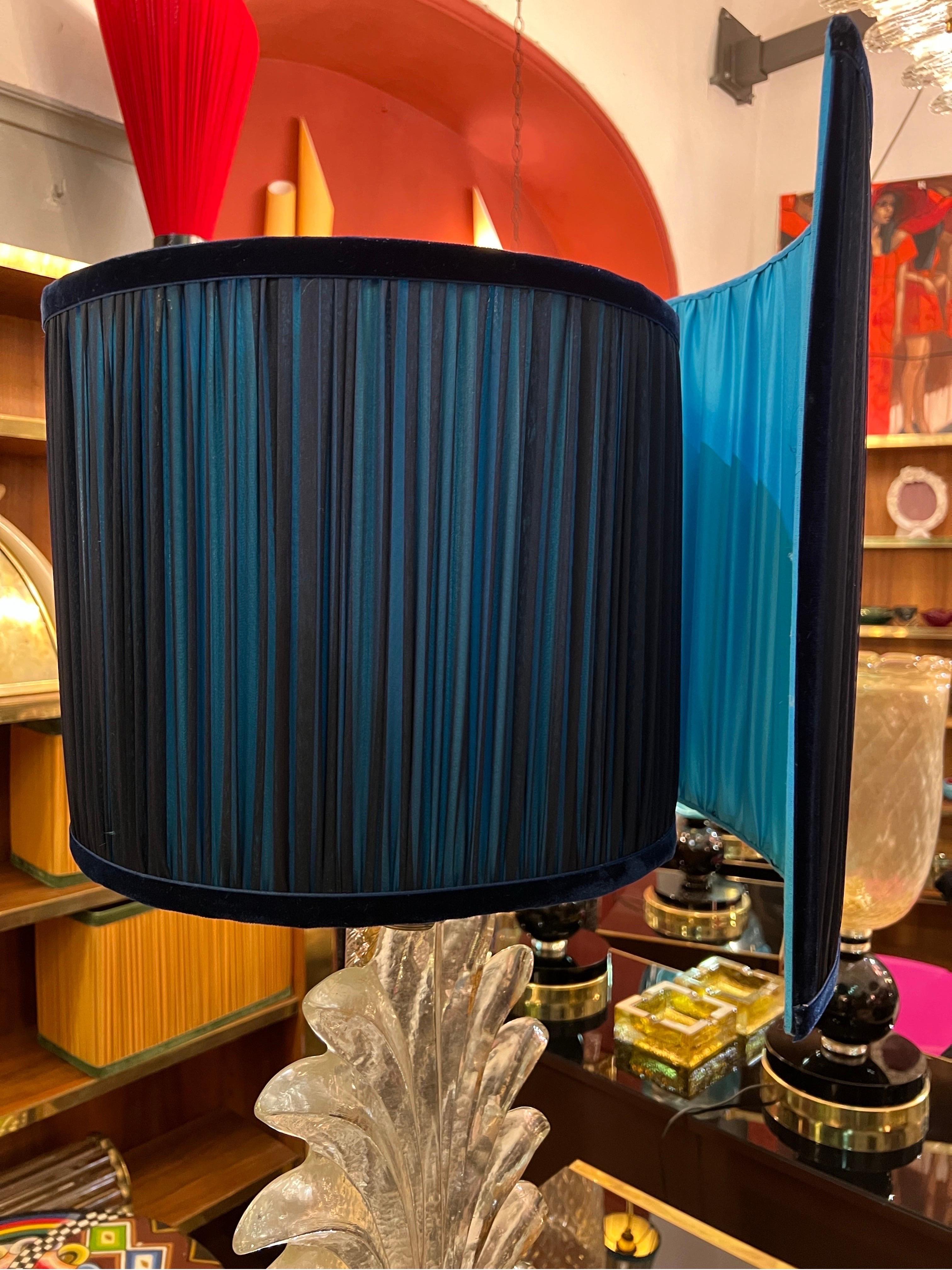 Murano Clear Glass Leaf Table Lamp with our Double Color Spiral Lampshade, 1940s For Sale 5