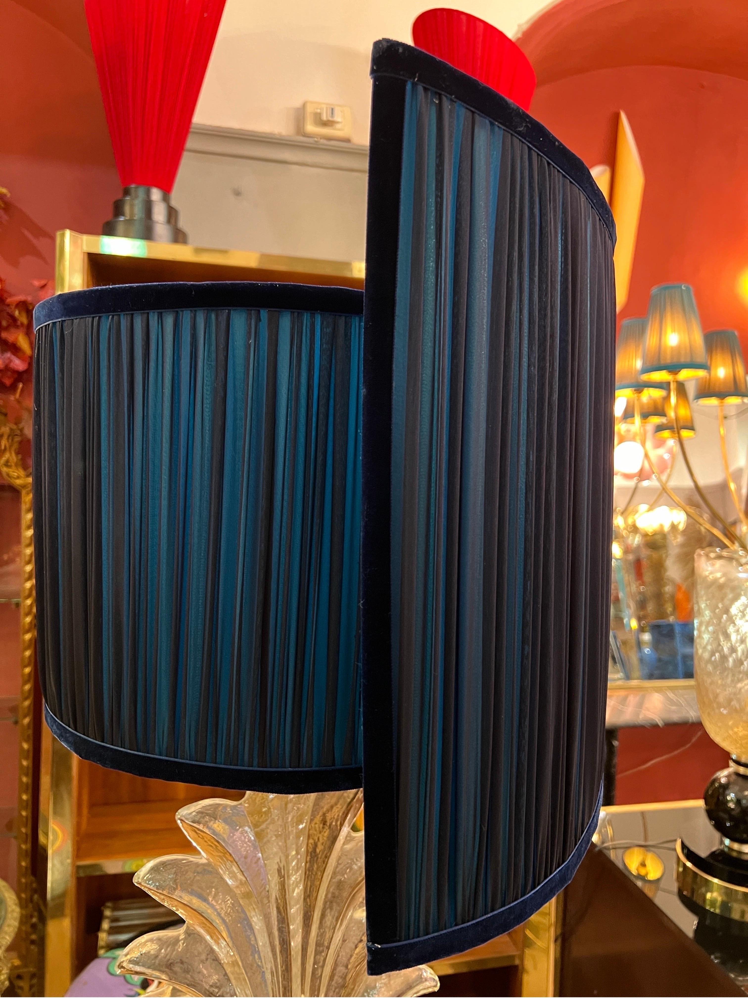 Lampe de bureau en feuille de verre transparent de Murano avec notre abat-jour en spirale double couleur, années 1940 en vente 6