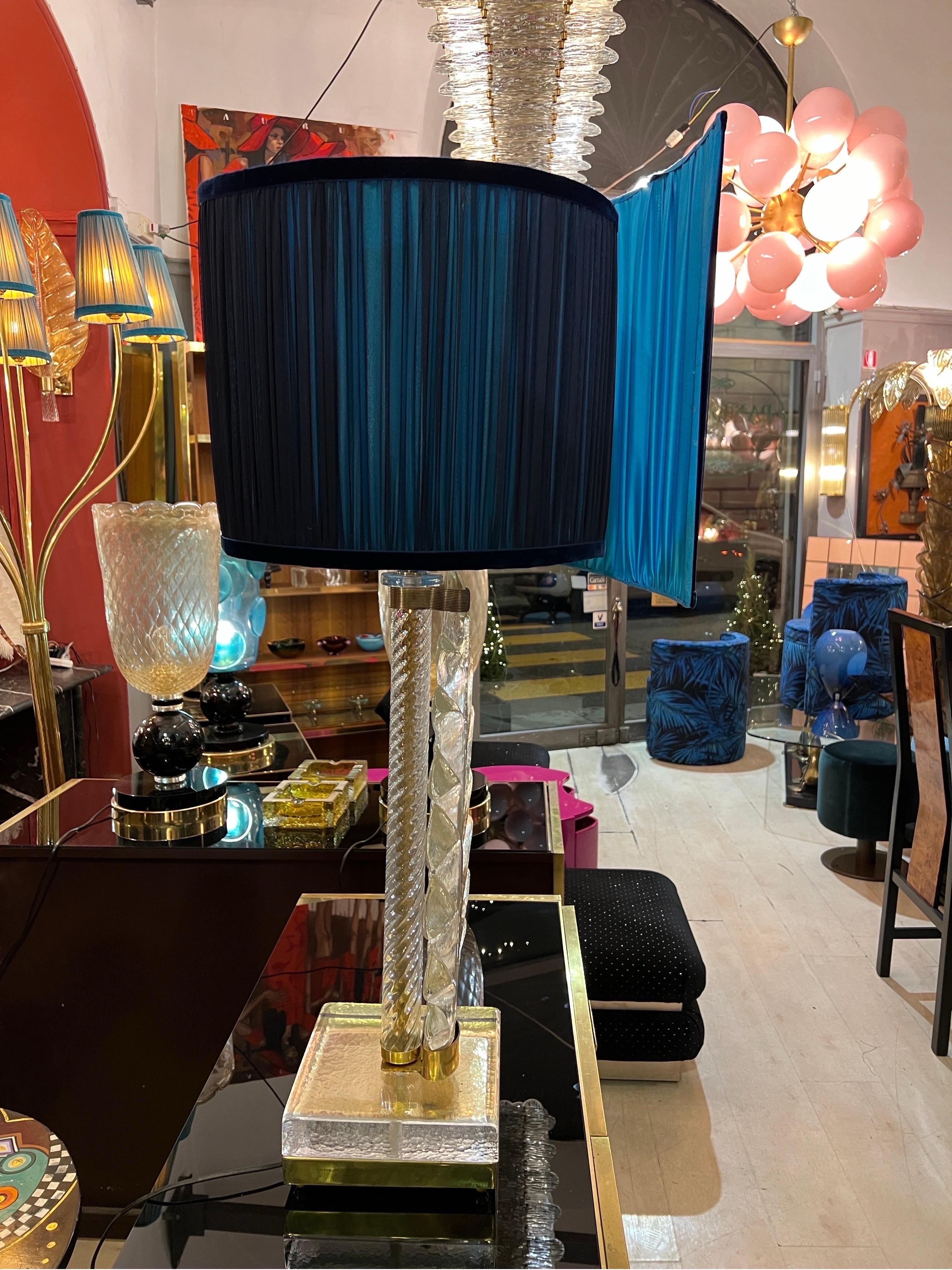Murano Clear Glass Leaf Table Lamp with our Double Color Spiral Lampshade, 1940s For Sale 10