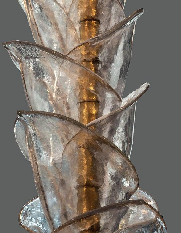 Lampadaire en forme de palmier en verre de Murano transparent, avec accessoires en laiton, 1970 en vente 1