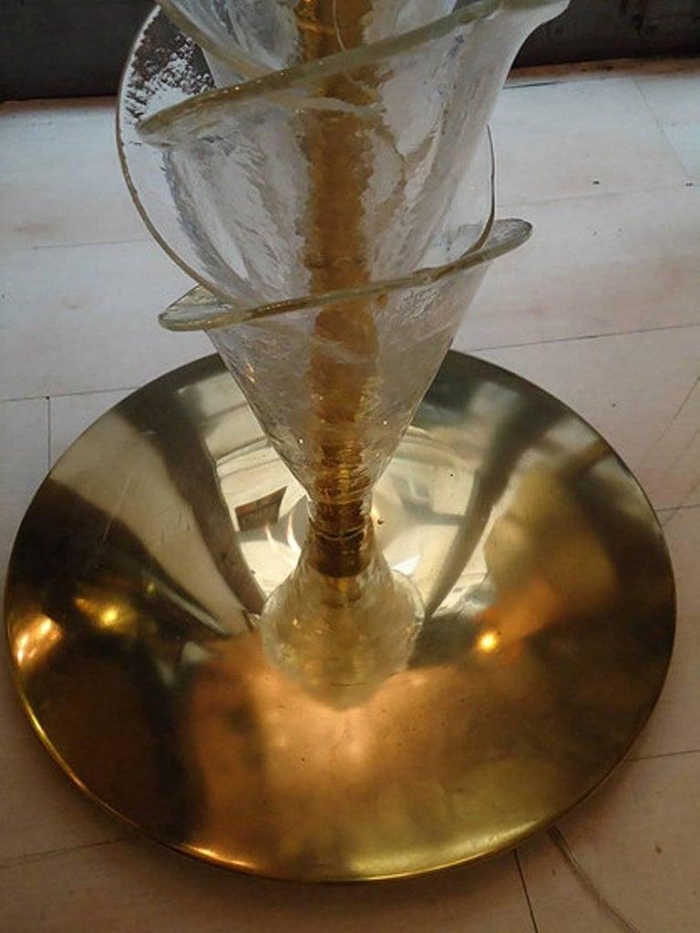 Lampadaire en forme de palmier en verre de Murano transparent, avec accessoires en laiton, 1970 en vente 2