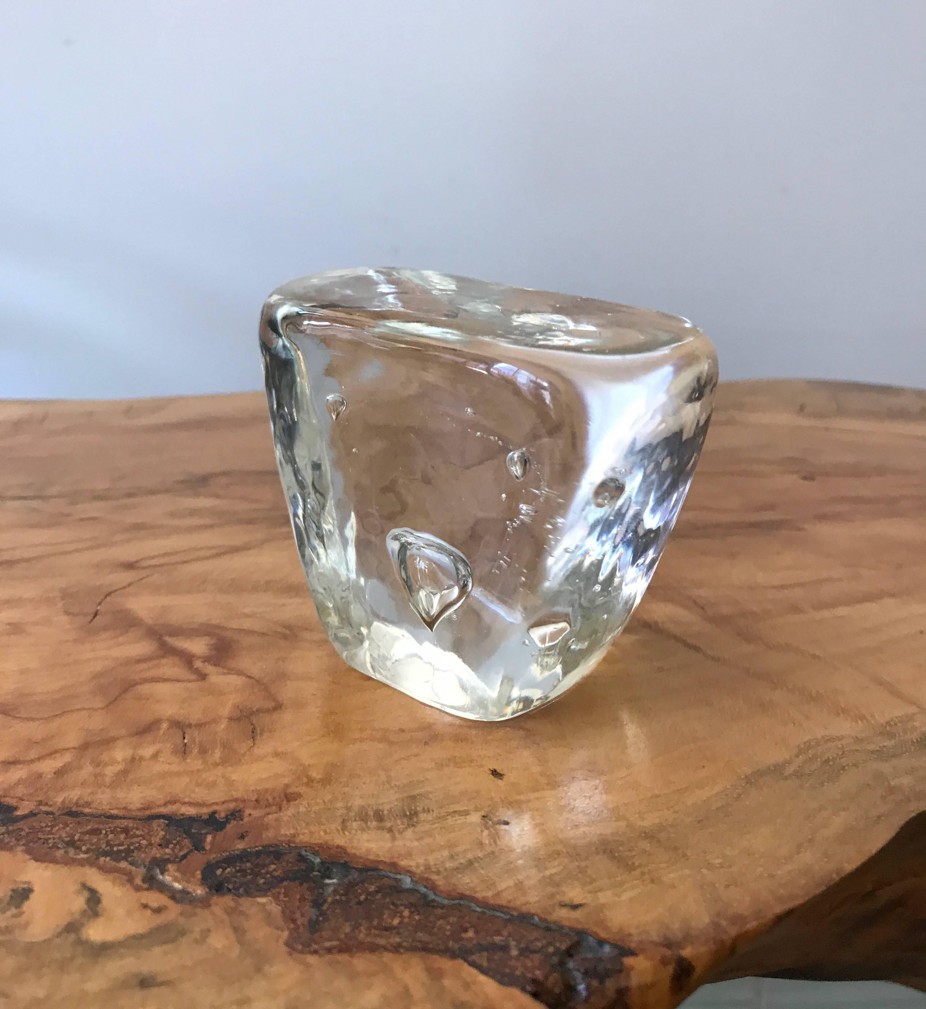 Blown Glass Murano Clear Glass Paperweight with Bubble Inclusions