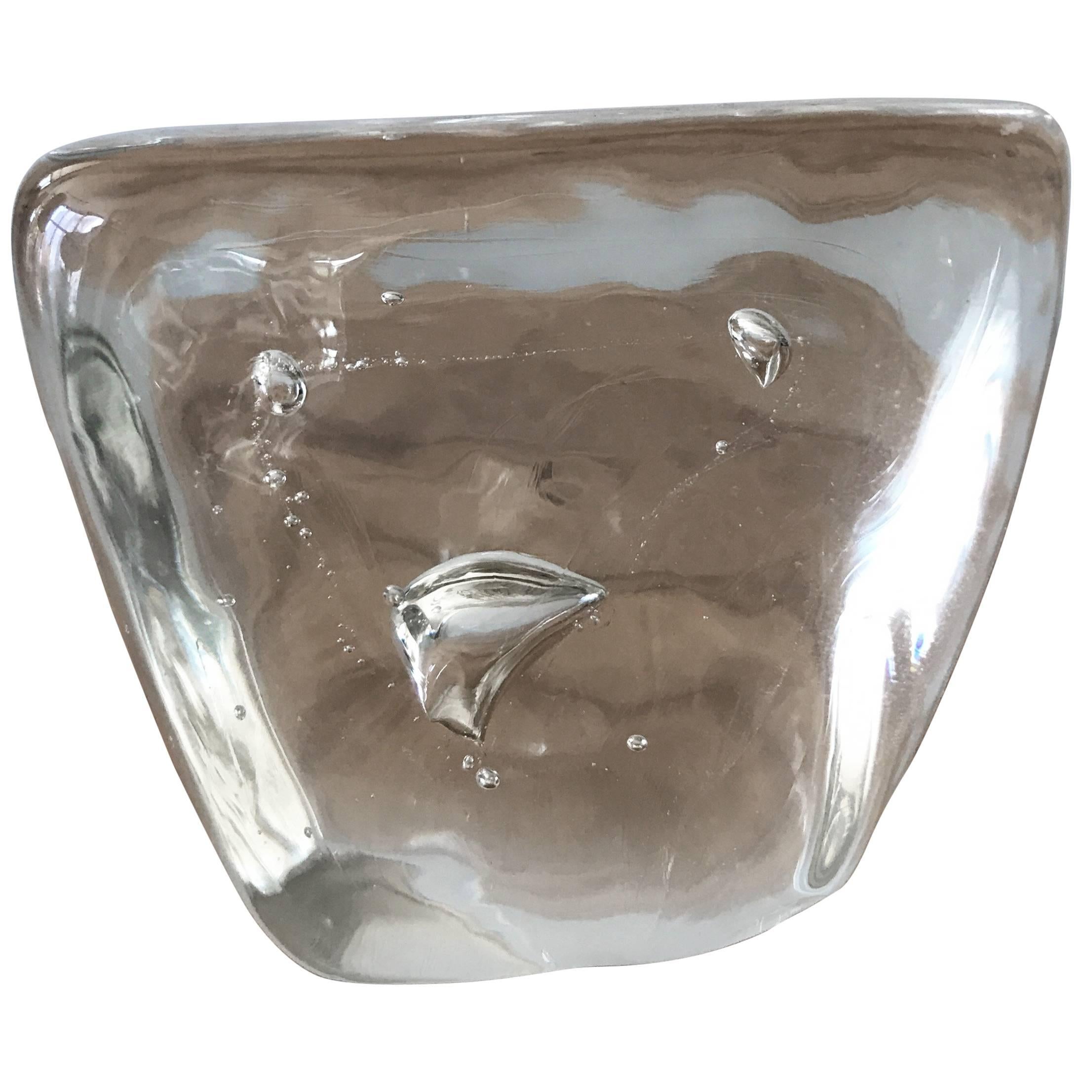 Murano Clear Glass Paperweight with Bubble Inclusions