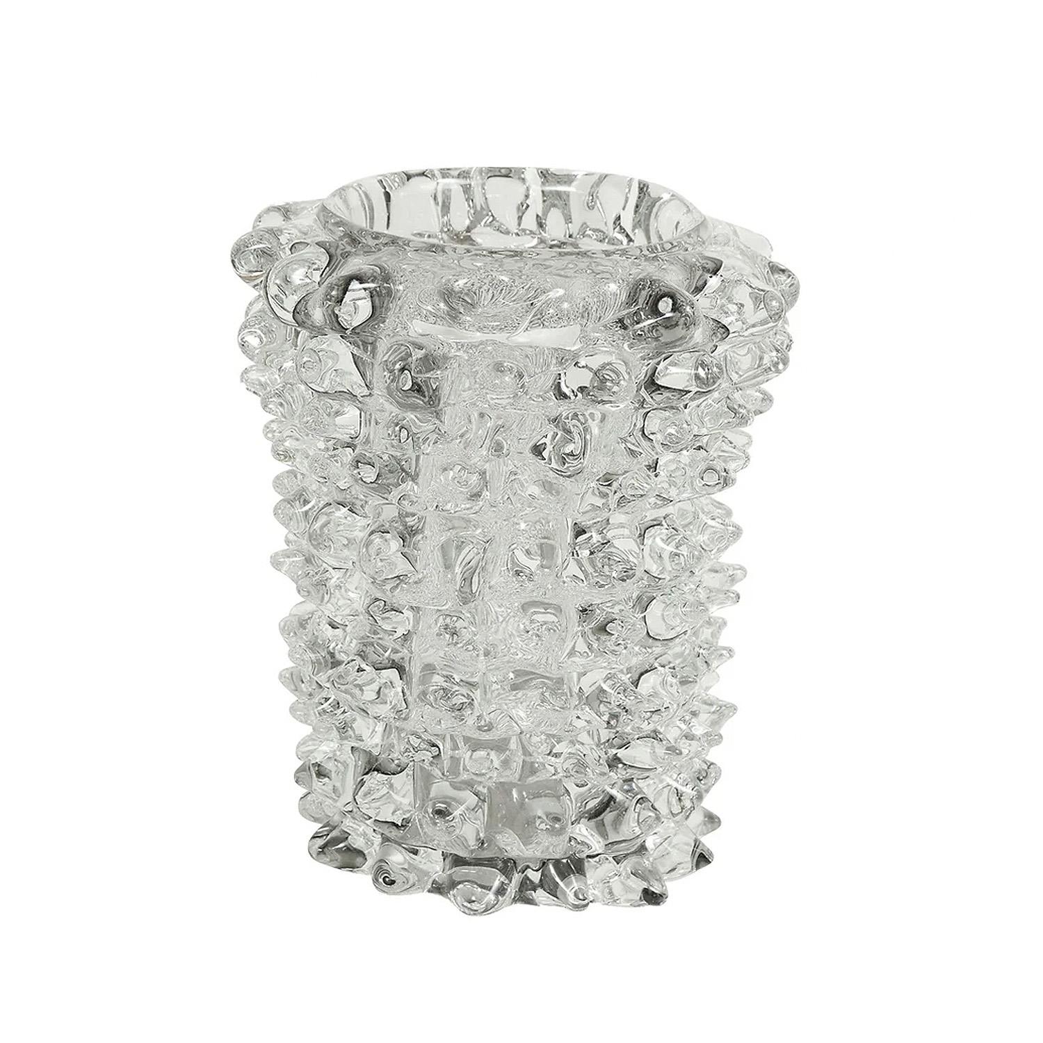 Artisan Murano clear glass vase with rostrate or beaklike protrusion design. In the manner of Barovier. Italy.