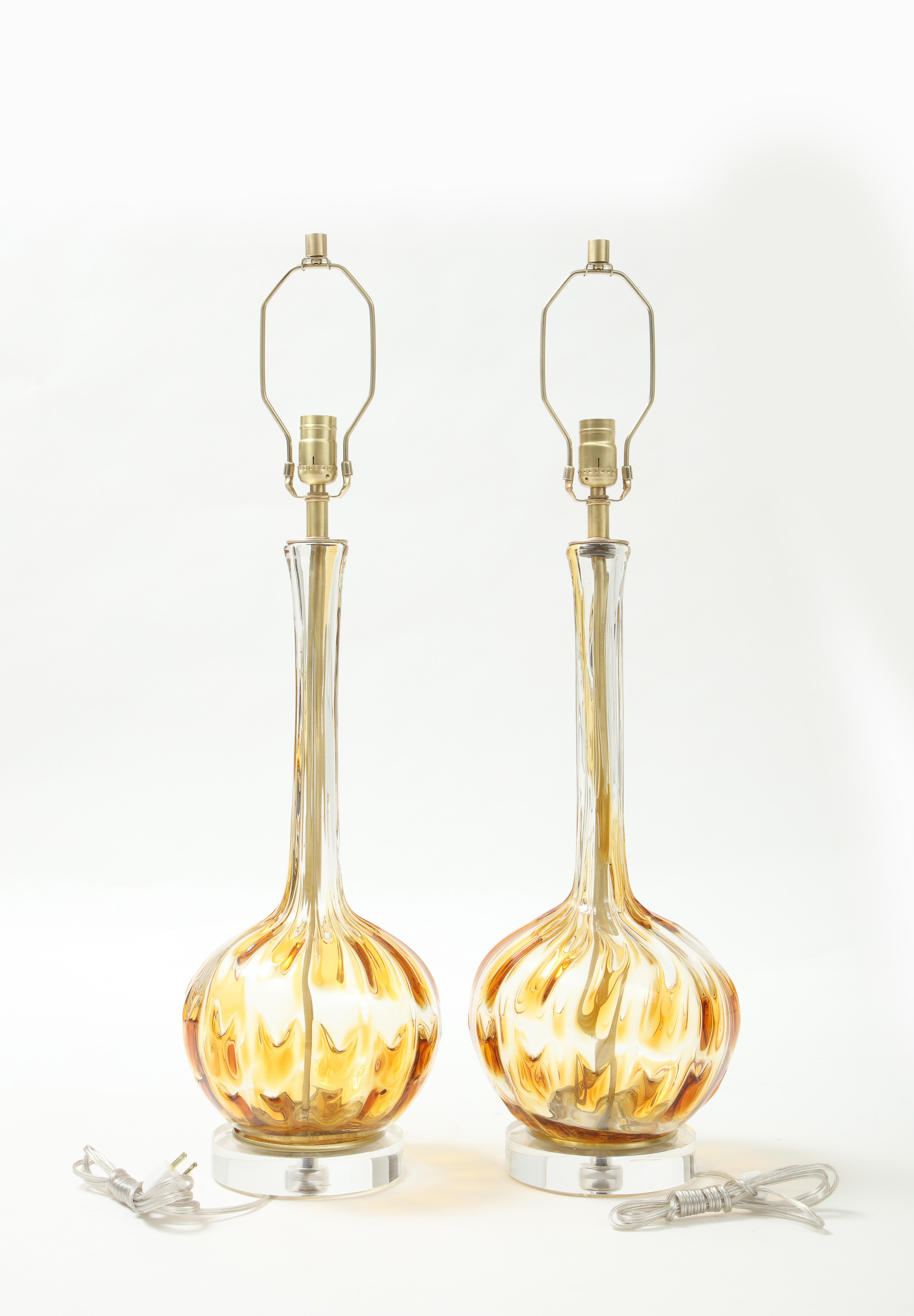 Mid-Century Modern Murano Clear, Honey Gold Art Glass Lamps