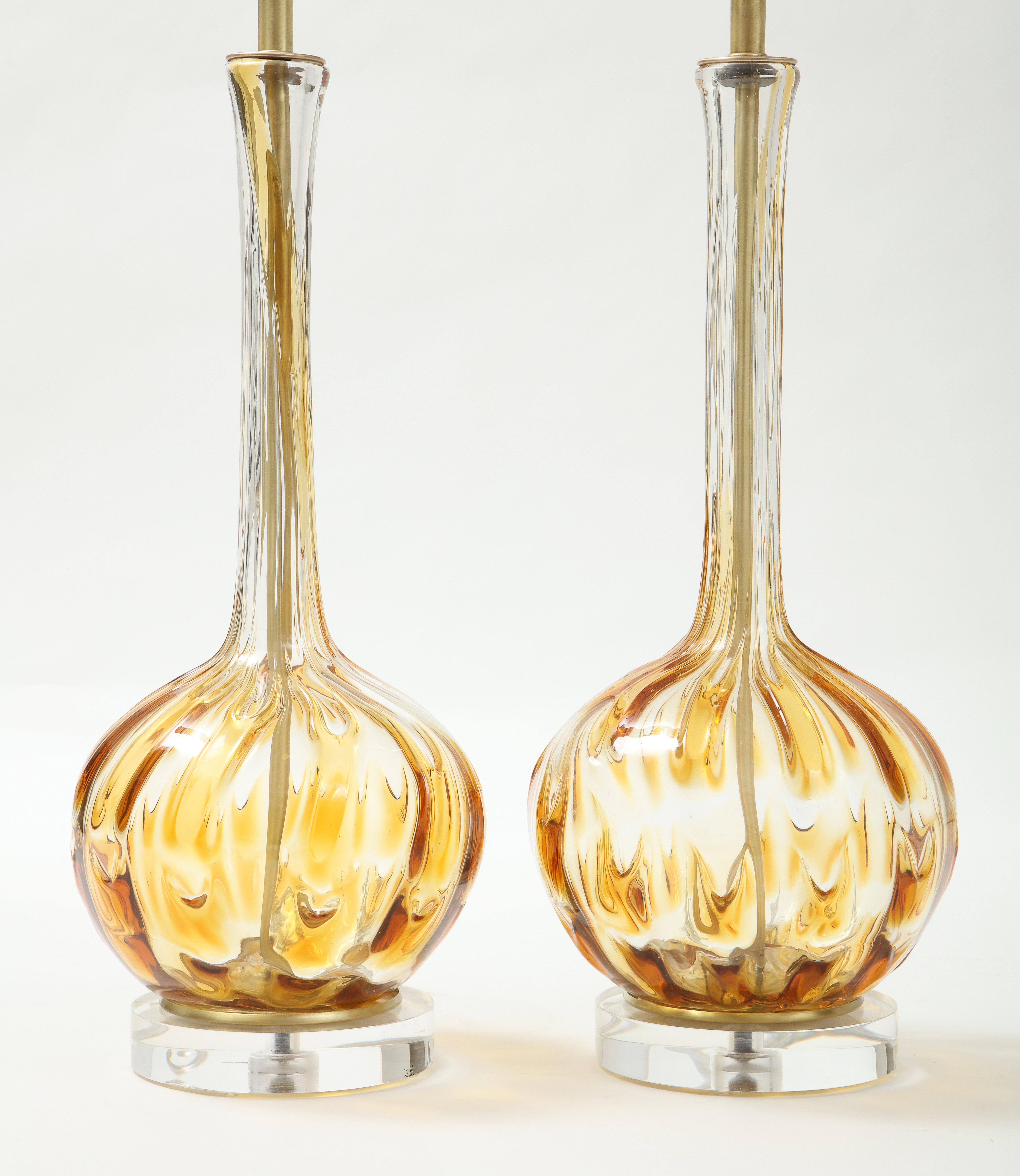 Italian Murano Clear, Honey Gold Art Glass Lamps