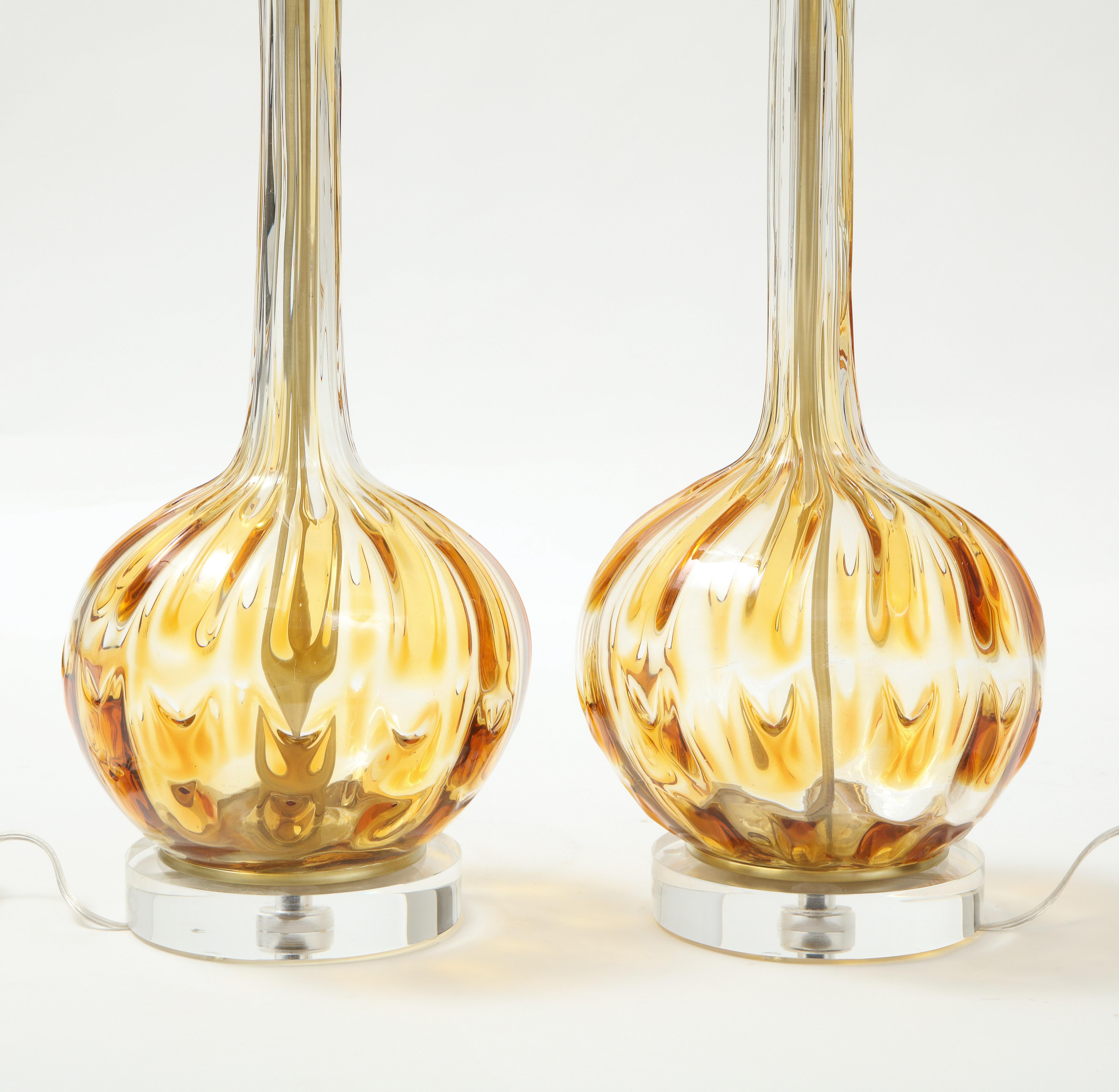 Murano Clear, Honey Gold Art Glass Lamps In Good Condition In New York, NY