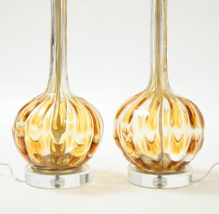 Murano Clear, Honey Gold Art Glass Lamps In Good Condition For Sale In New York, NY