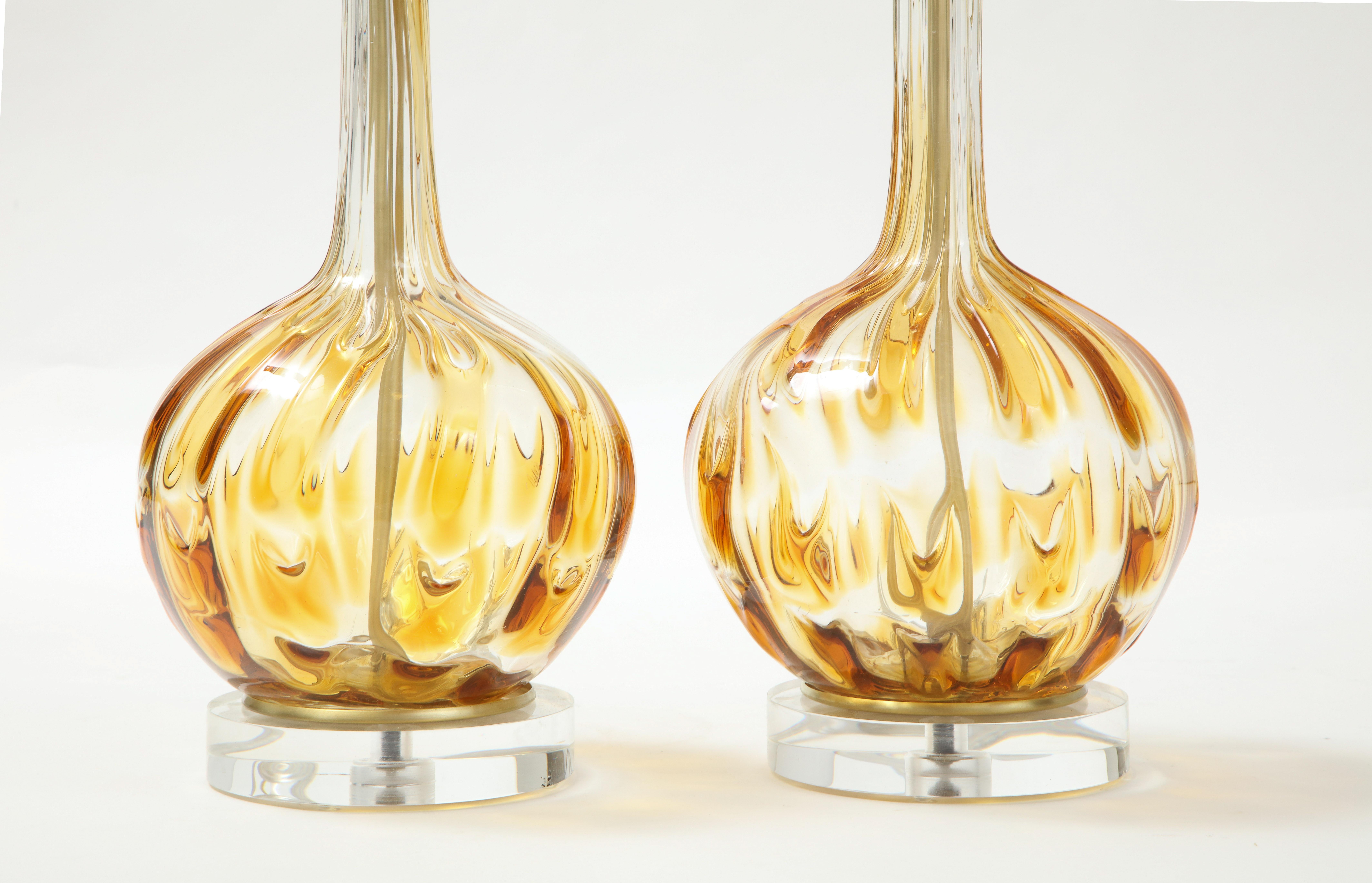 20th Century Murano Clear, Honey Gold Art Glass Lamps