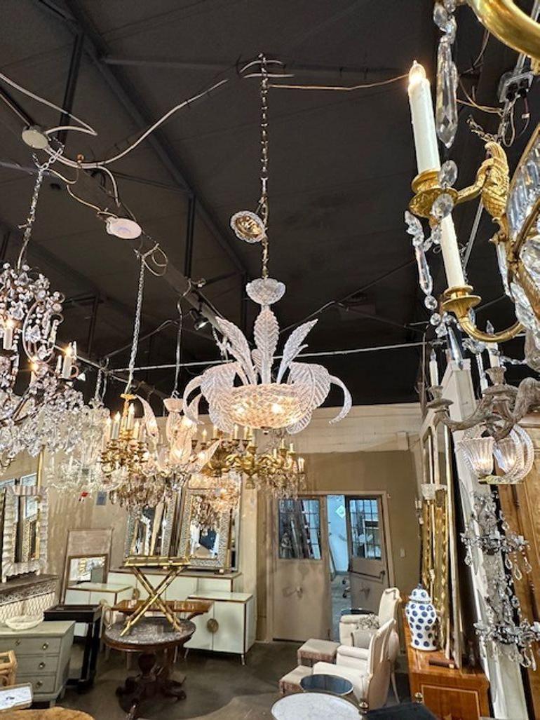 Murano Clear leaf Glass Chandelier In Good Condition In Dallas, TX