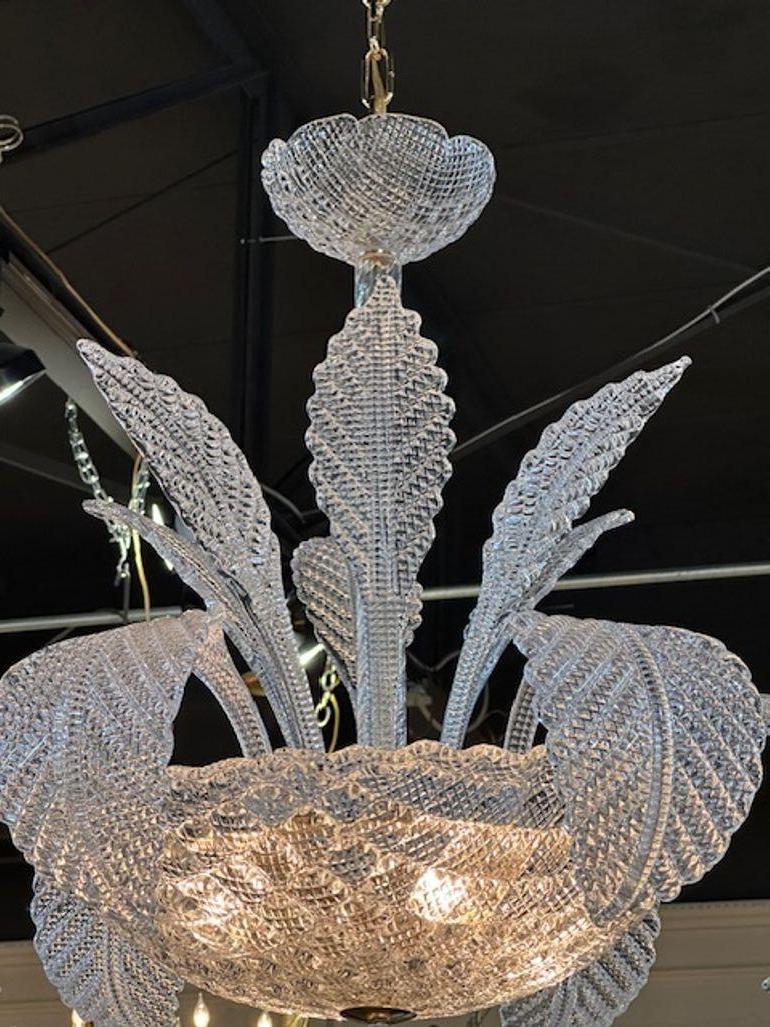 Contemporary Murano Clear leaf Glass Chandelier