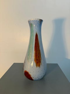 Murano Clear Pulegoso Art Glass Vase with Red and Green Inserts
