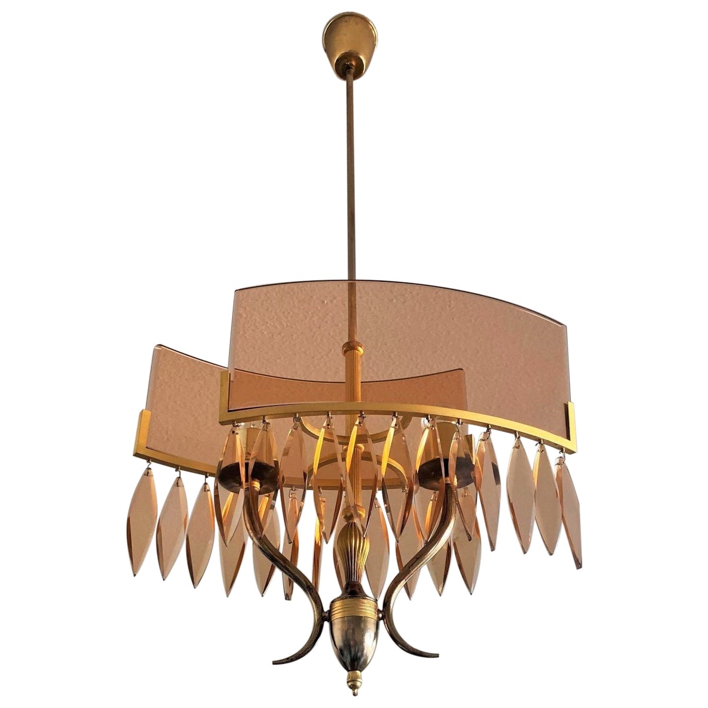 Murano Clear Rose Glass Chandelier in the Style of Fontana Arte, Italy, 1940s