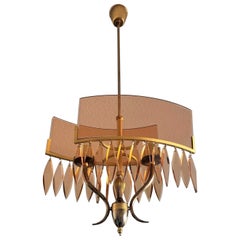 Lampadario in vetro rosa trasparente di Murano nello stile di Fontana Arte, Italia, anni '40