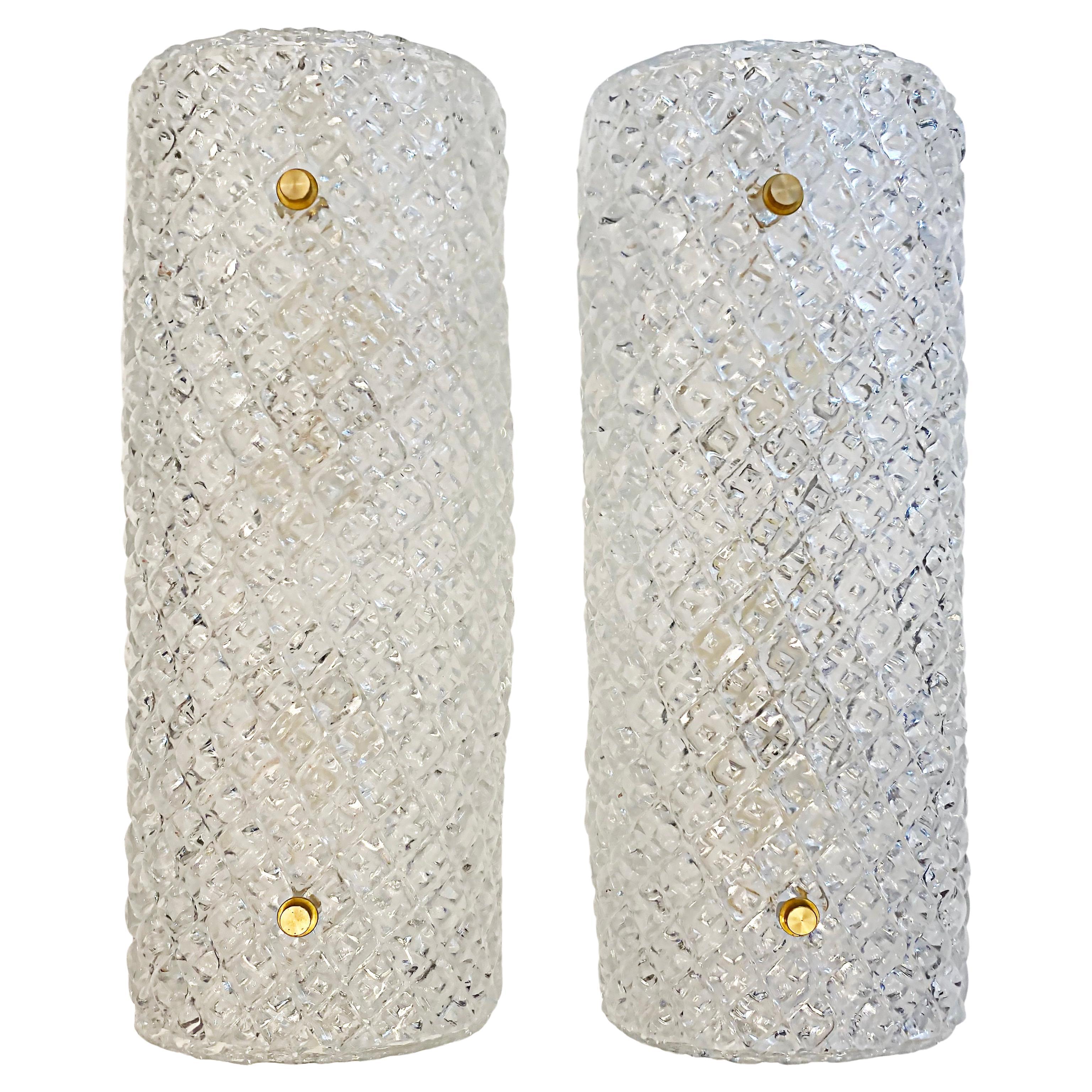 Murano Clear Textured Glass Wall Sconces, Available Now, Pair Current Production