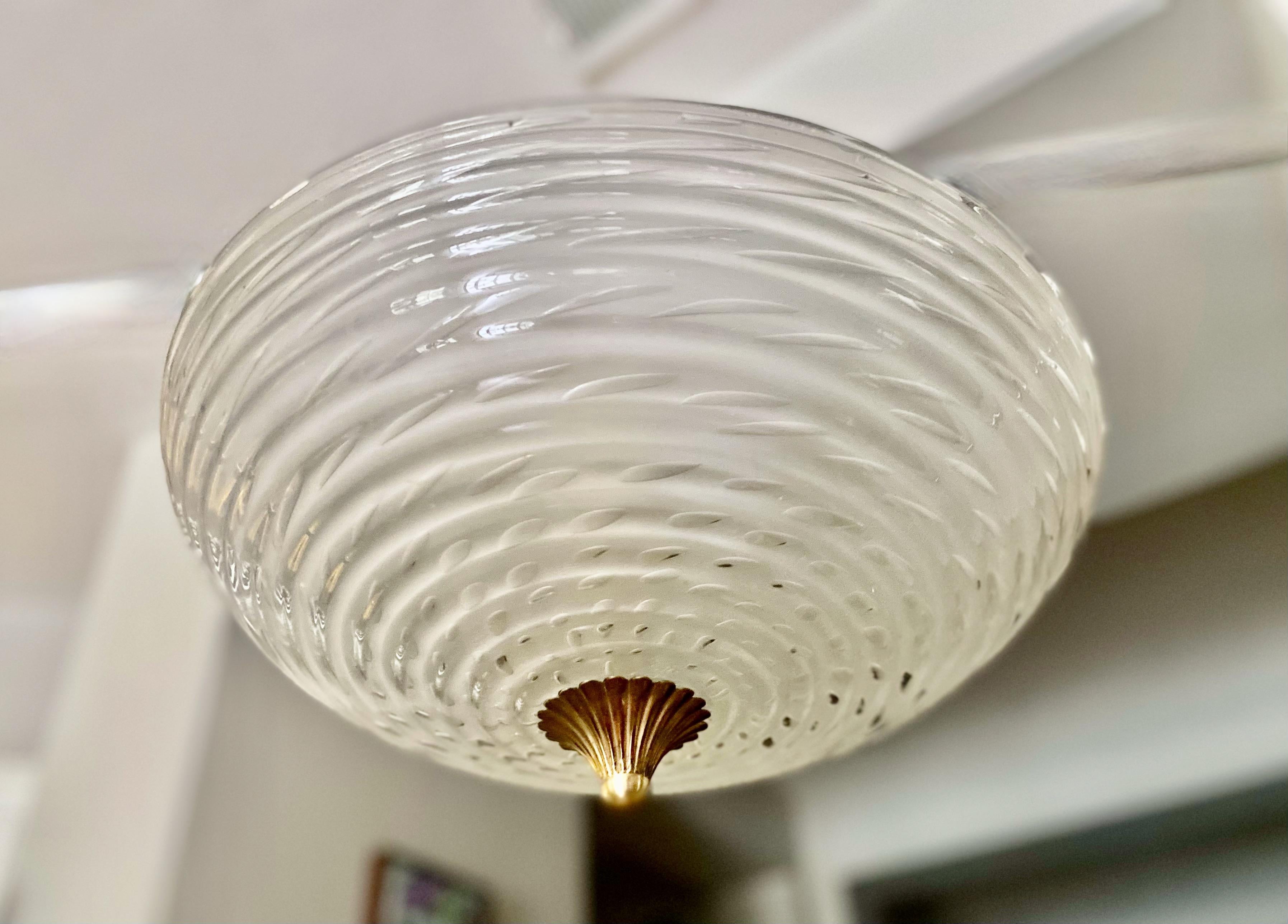 Italian Murano Clear White Bullicante Glass Flushmount Ceiling Light