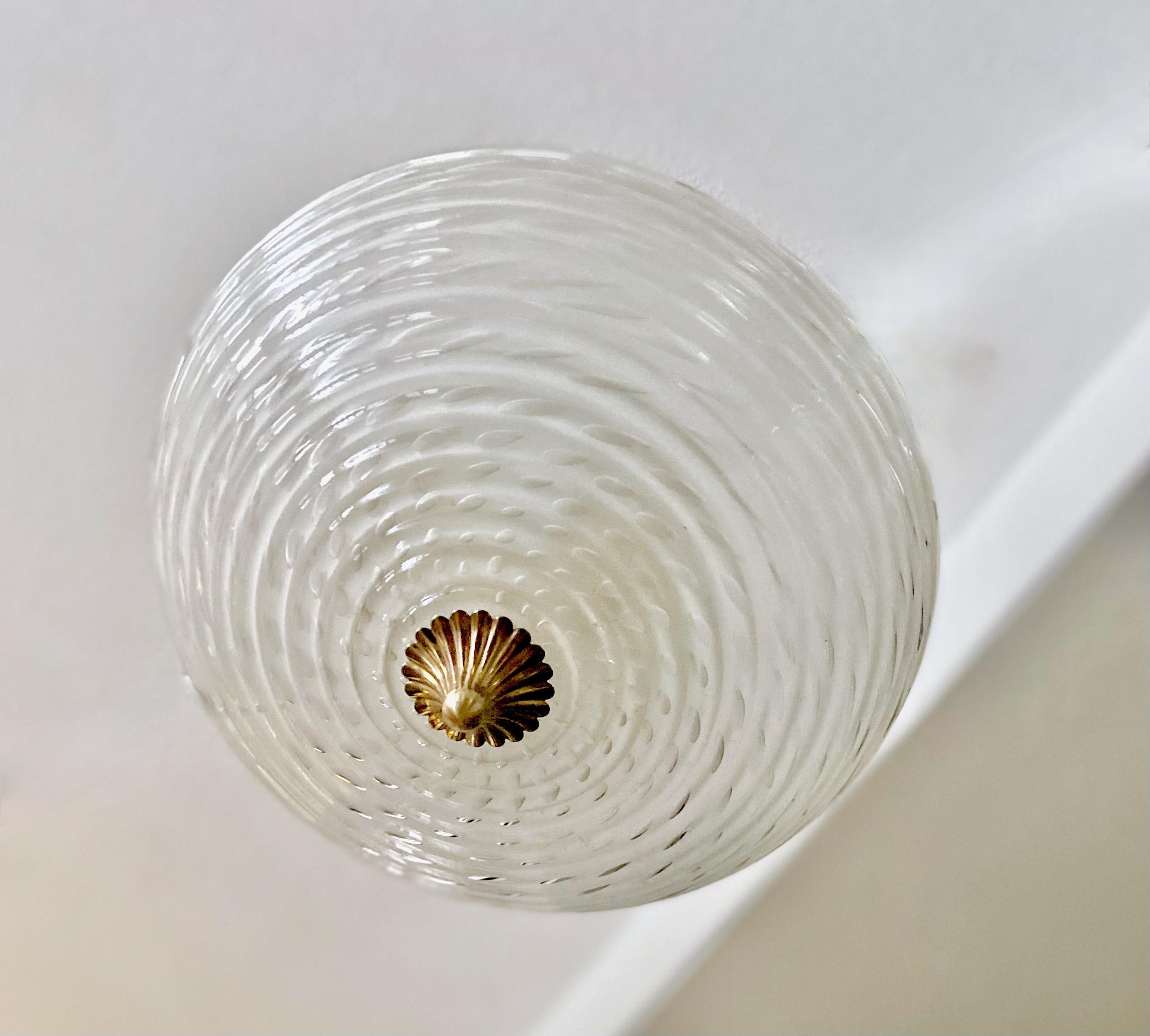 Mid-20th Century Murano Clear White Bullicante Glass Flushmount Ceiling Light