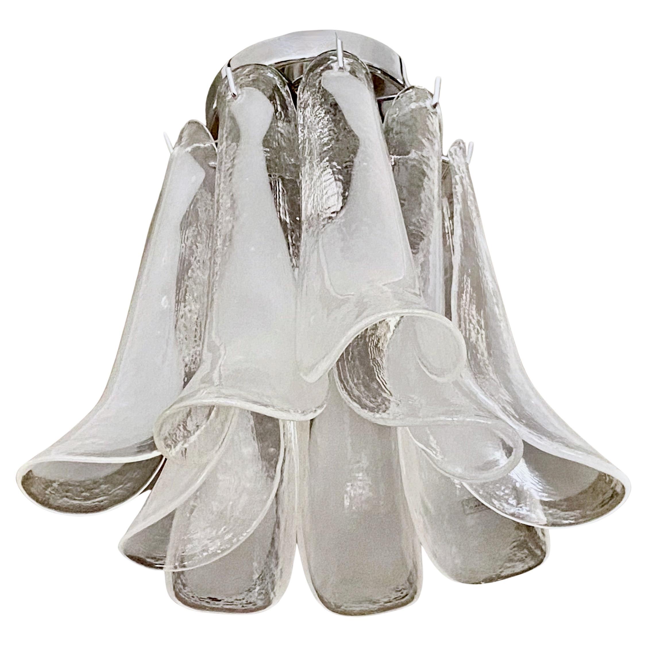 Murano Clear White Petal Glass Flush Mount Hall Light For Sale