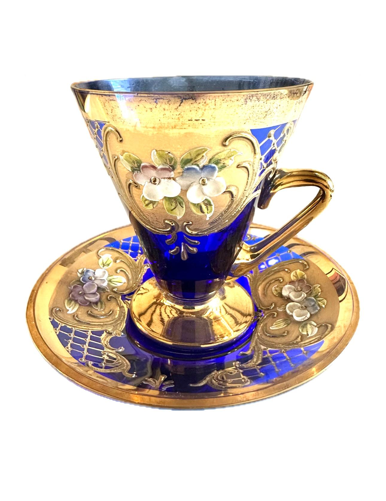 italien Ensemble en or 24 carats de Murano, bleu cobalt. en vente