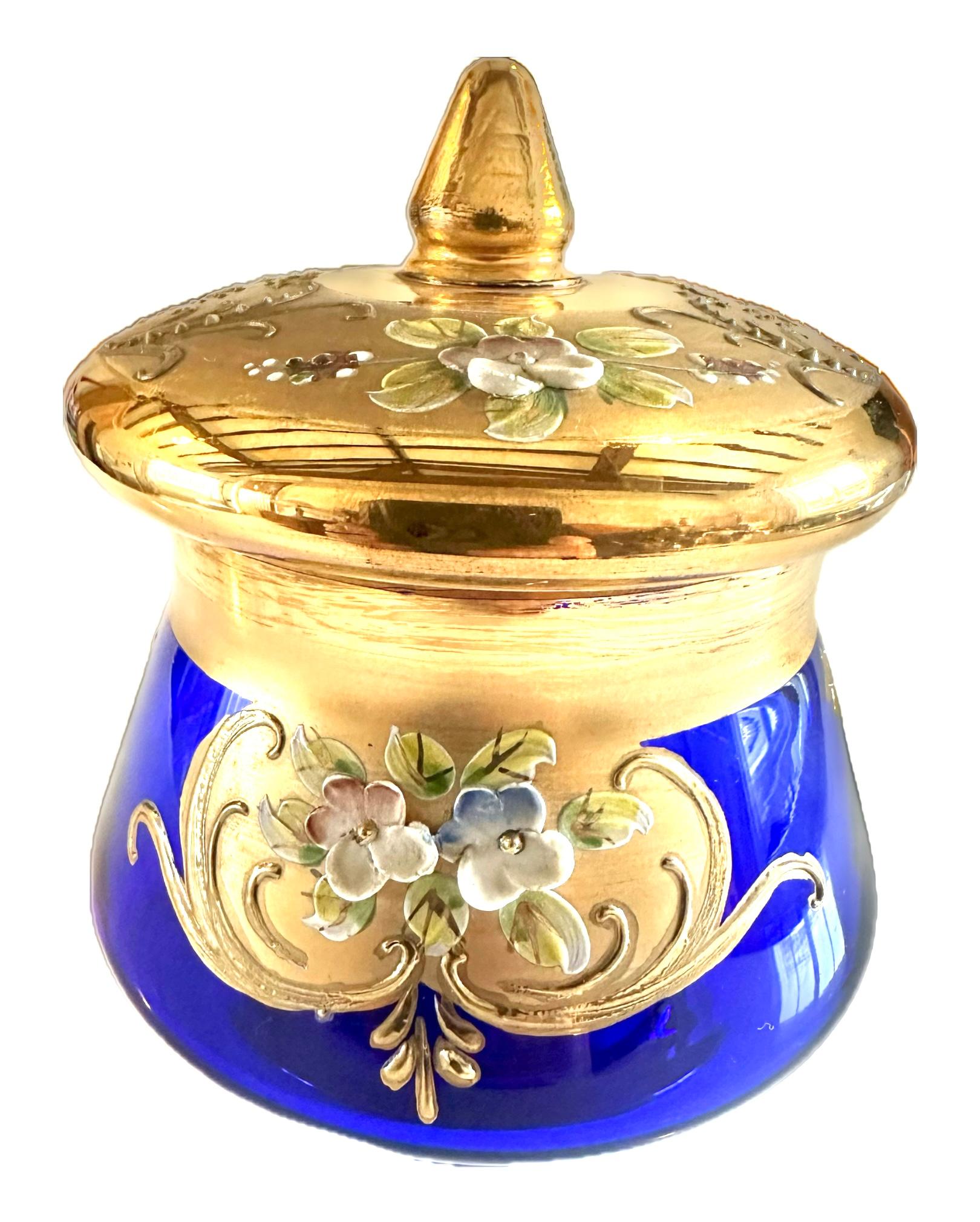 Émaillé Ensemble en or 24 carats de Murano, bleu cobalt. en vente