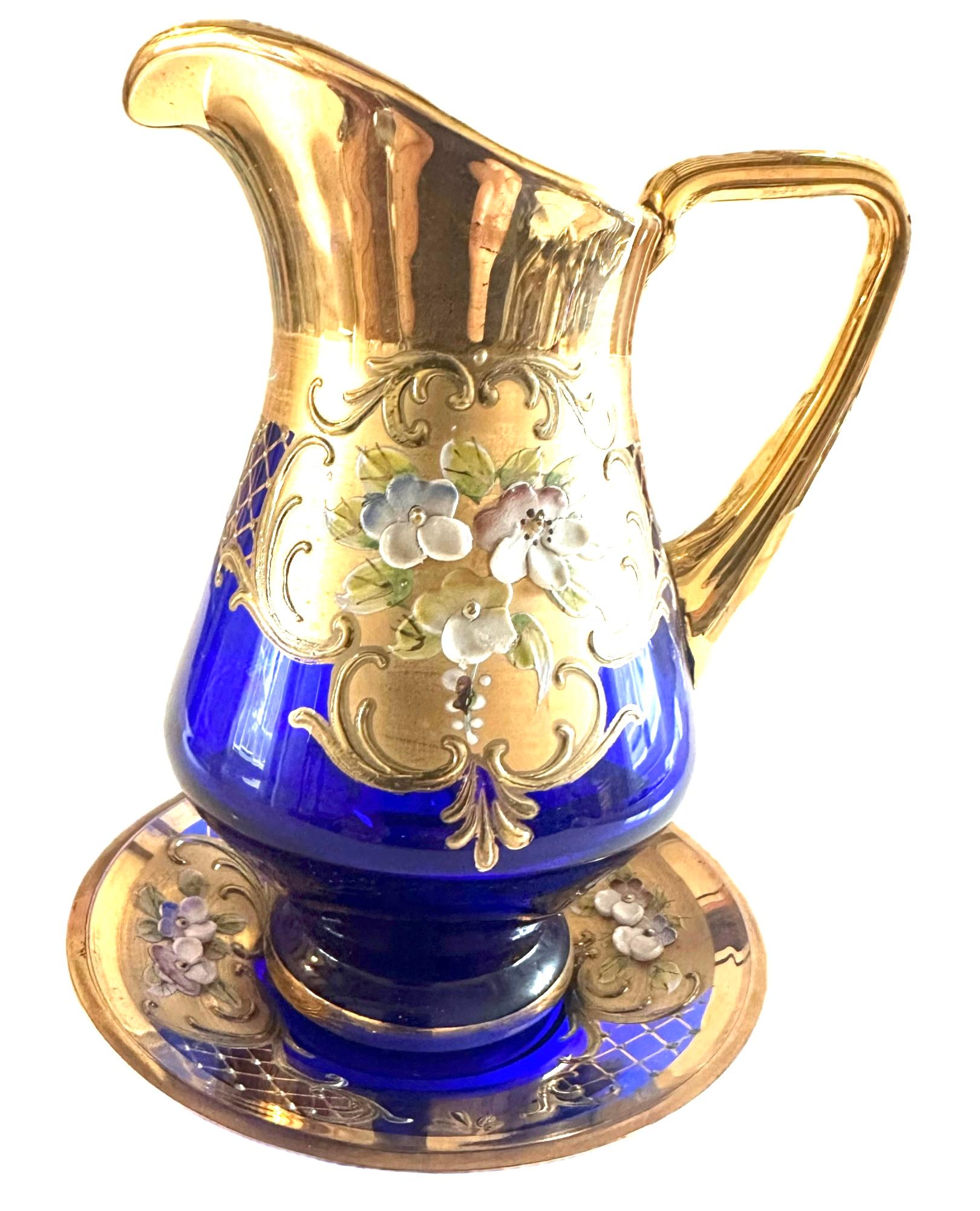 Ensemble en or 24 carats de Murano, bleu cobalt. Bon état - En vente à Nantwich, GB