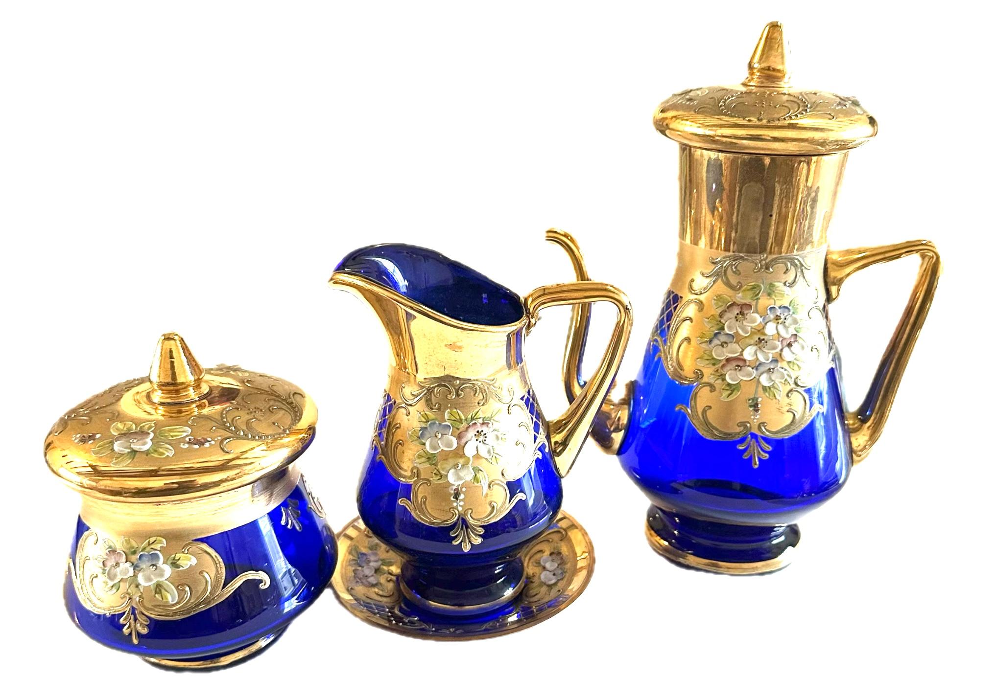 20ième siècle Ensemble en or 24 carats de Murano, bleu cobalt. en vente