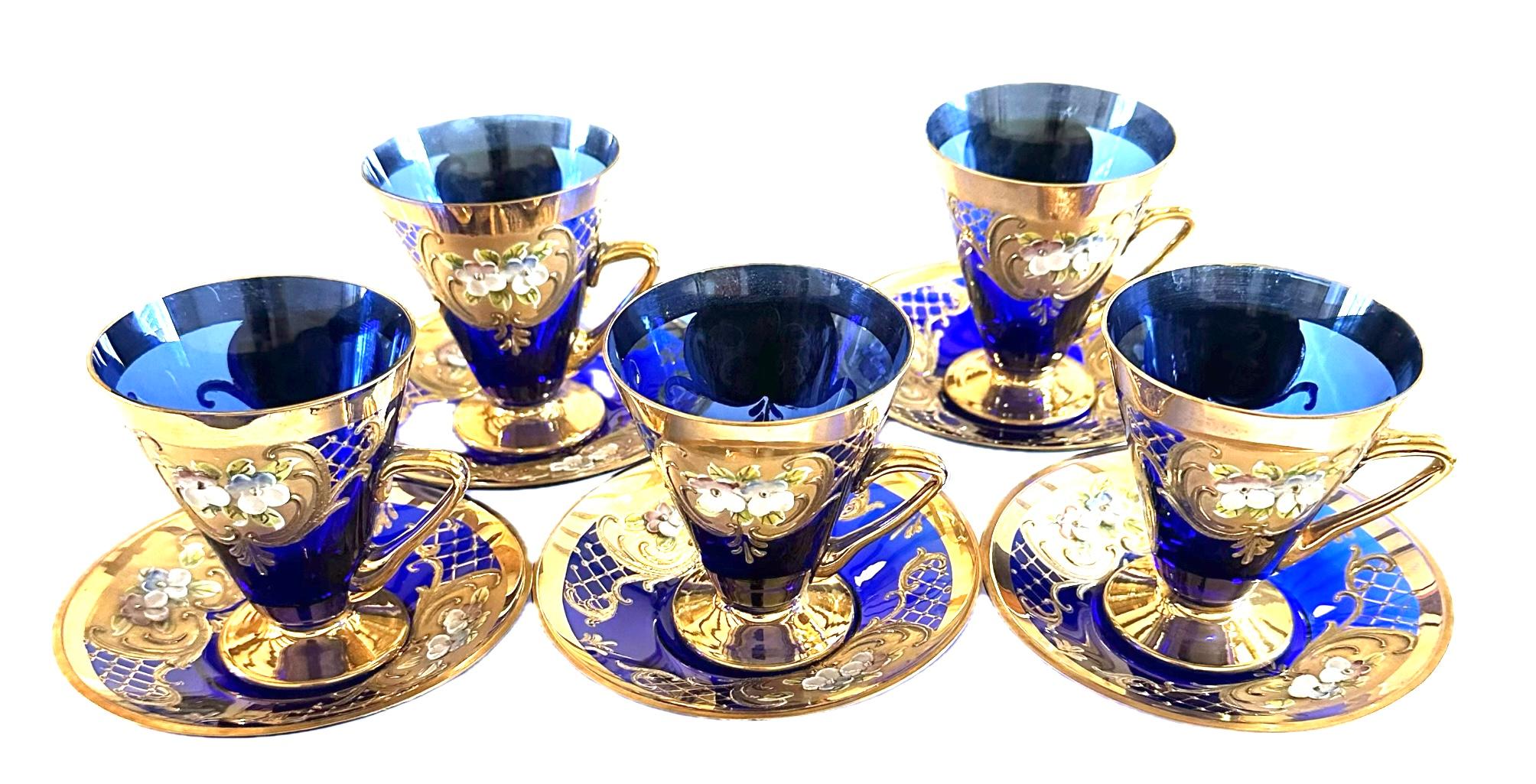 Or Ensemble en or 24 carats de Murano, bleu cobalt. en vente
