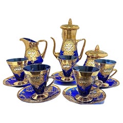 Set di Murano in blu cobalto e oro 24 carati.