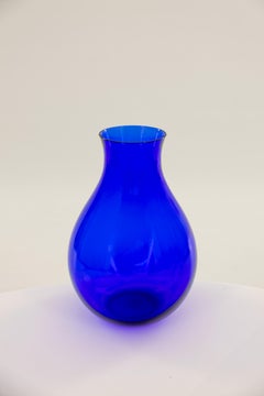Murano Cobalt Blue Hand-Blown Glass Vase, Italy, Circa 1980s