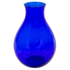 Murano Cobalt Blue Hand-Blown Glass Vase, Italy, Circa 1980s