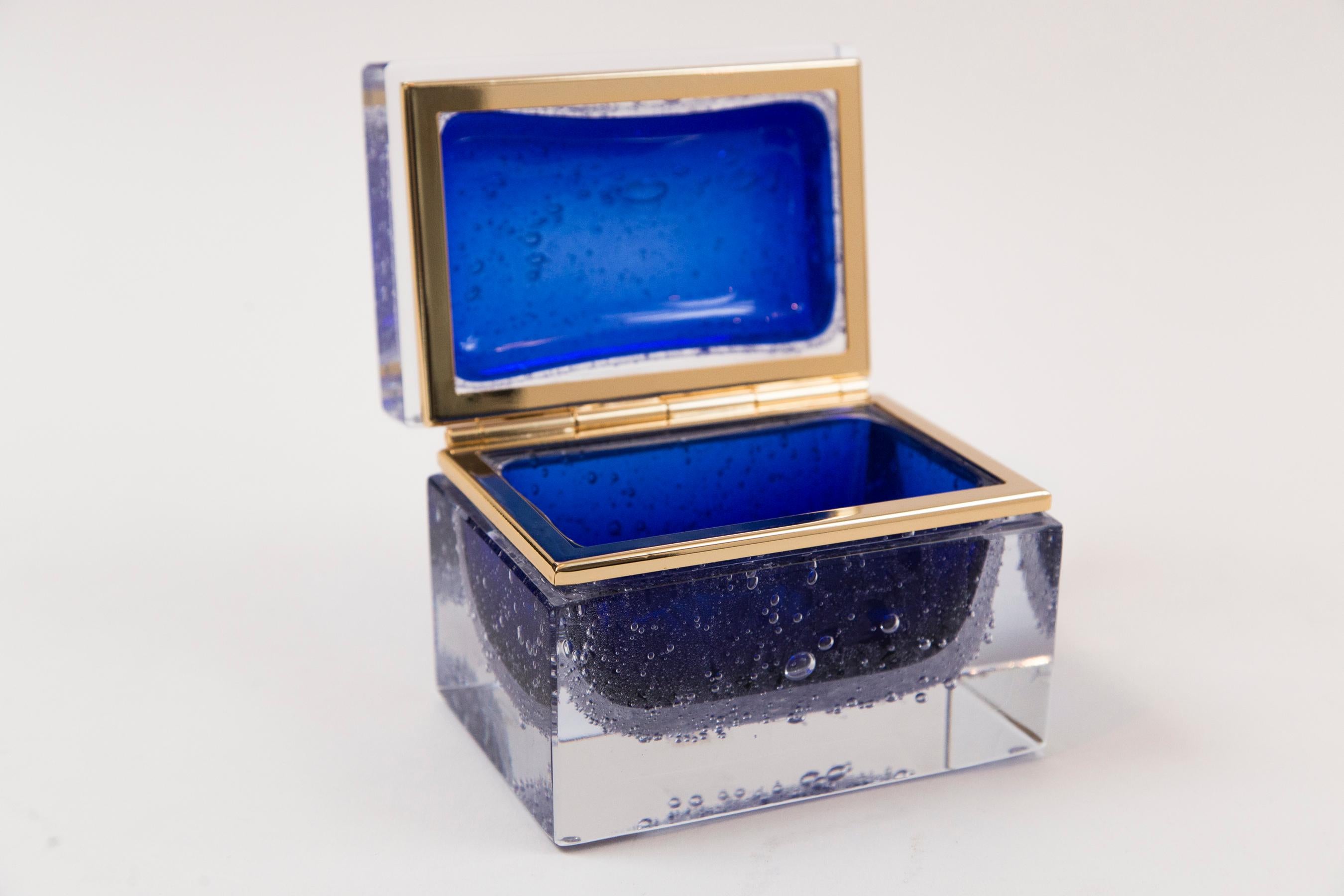 Modern Murano Cobalt Blue Pulegoso Rectangular Box