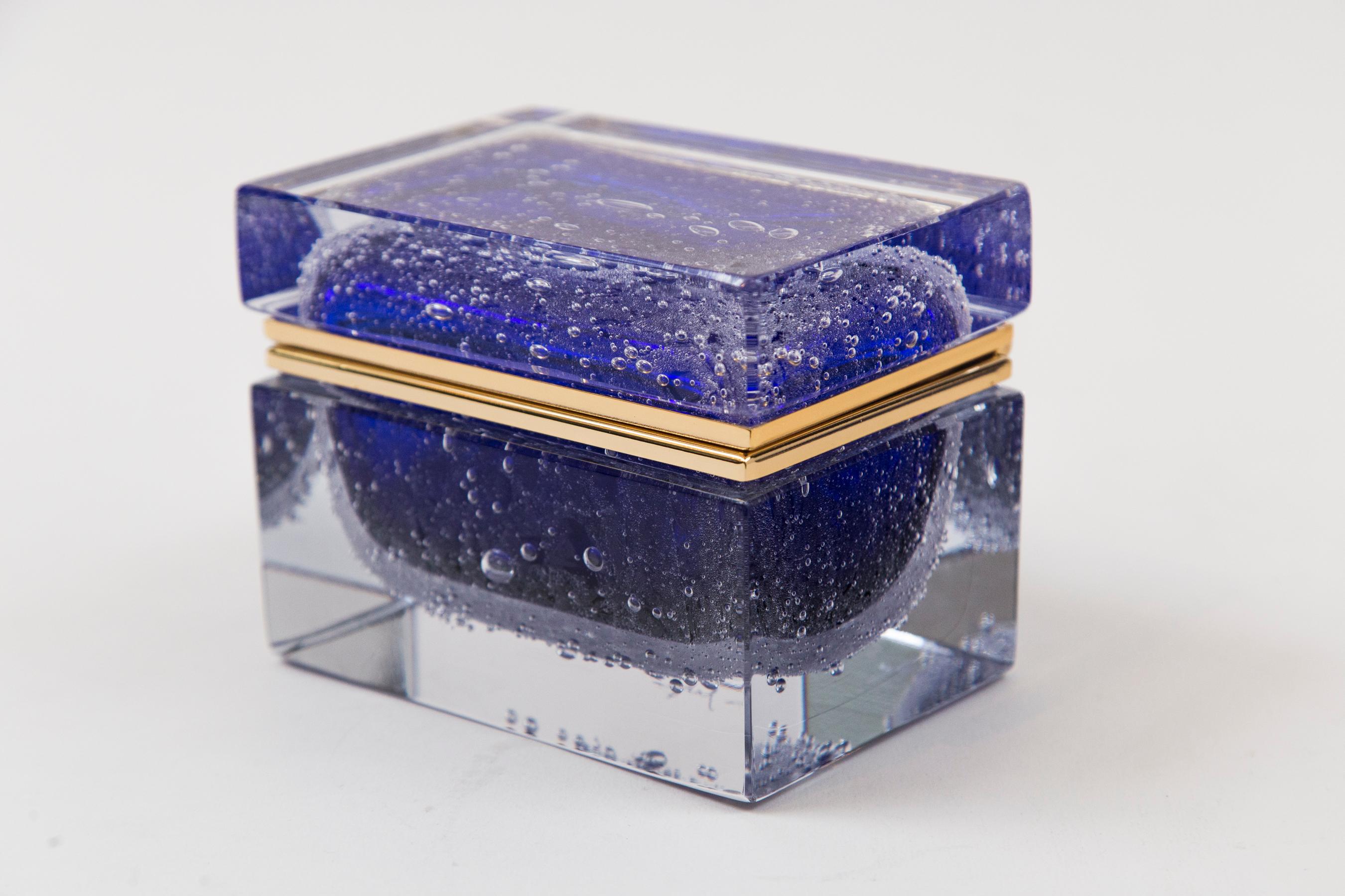 Italian Murano Cobalt Blue Pulegoso Rectangular Box