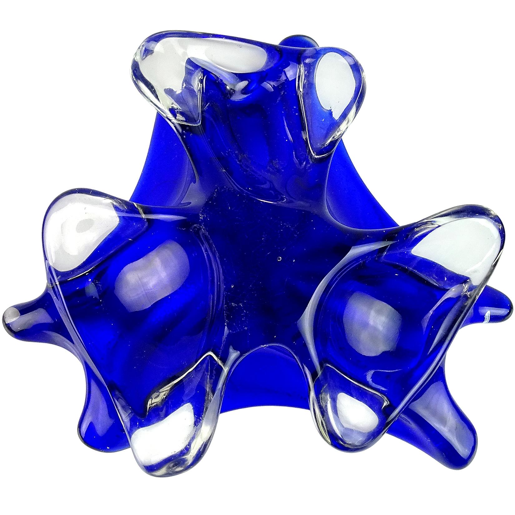 Hand-Crafted Murano Cobalt Blue Silver Flecks Vintage Italian Art Glass Decorative Bowl