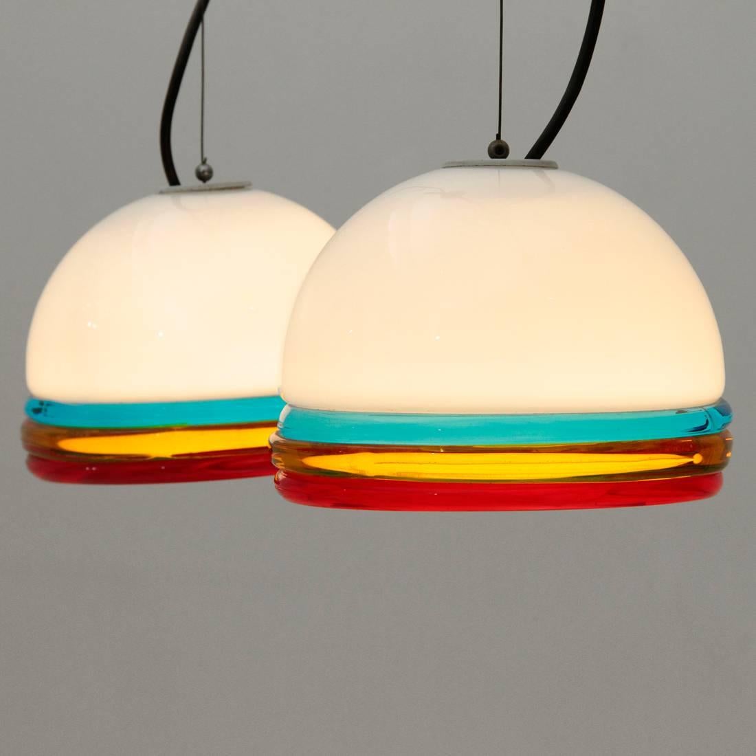 Mid-Century Modern Murano Colored Glass Pendant Lamp, 1960s, Set of Two