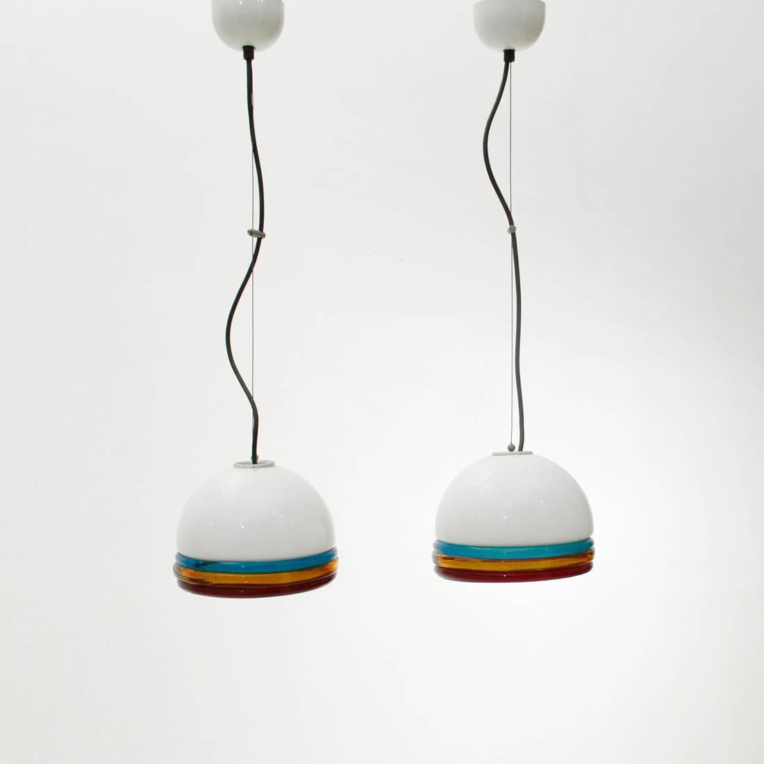 Mid-20th Century Murano Colored Glass Pendant Lamp, 1960s, Set of Two