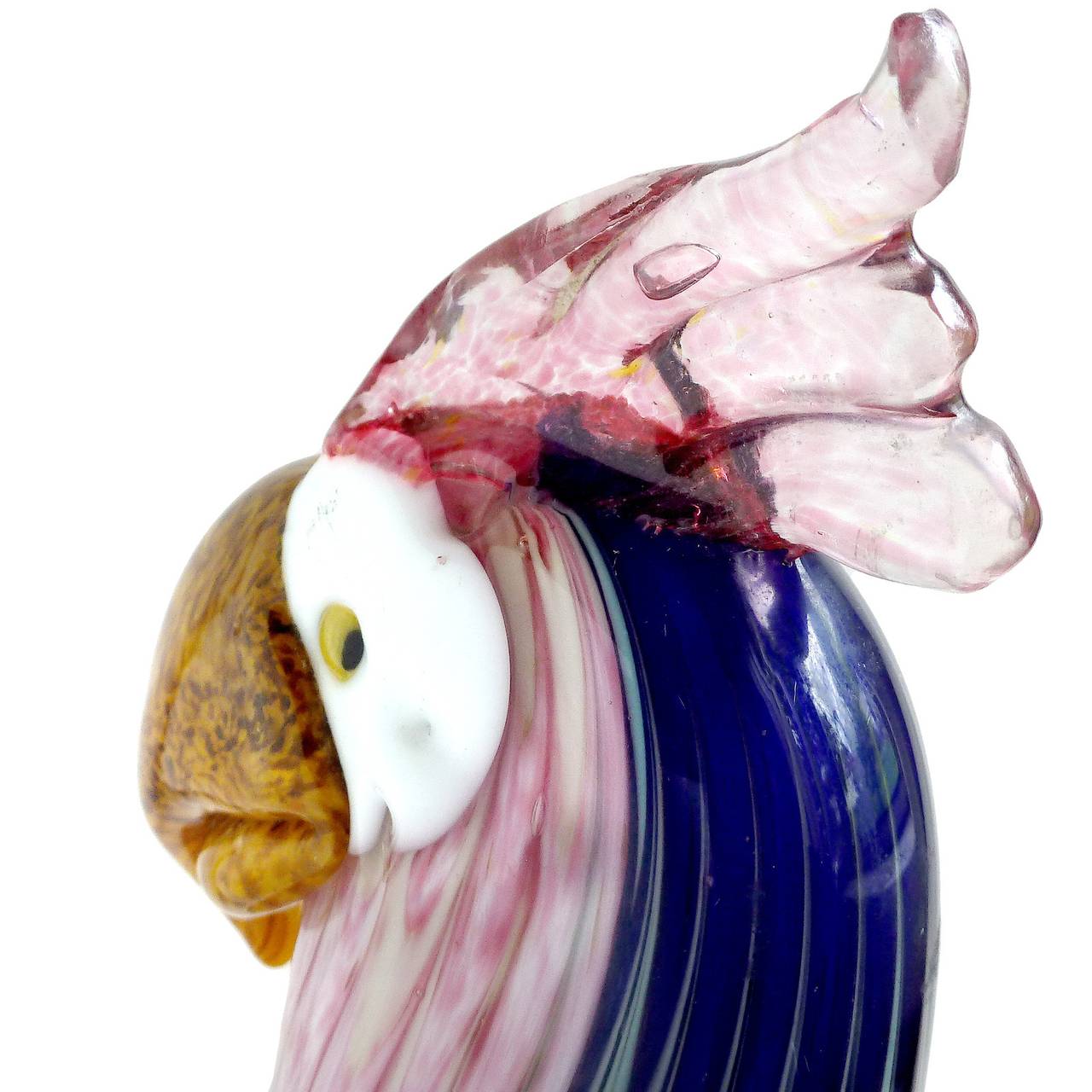20th Century Murano Colorful Fenicio Pulled Feather Design Italian Art Glass Parrot Sculpture